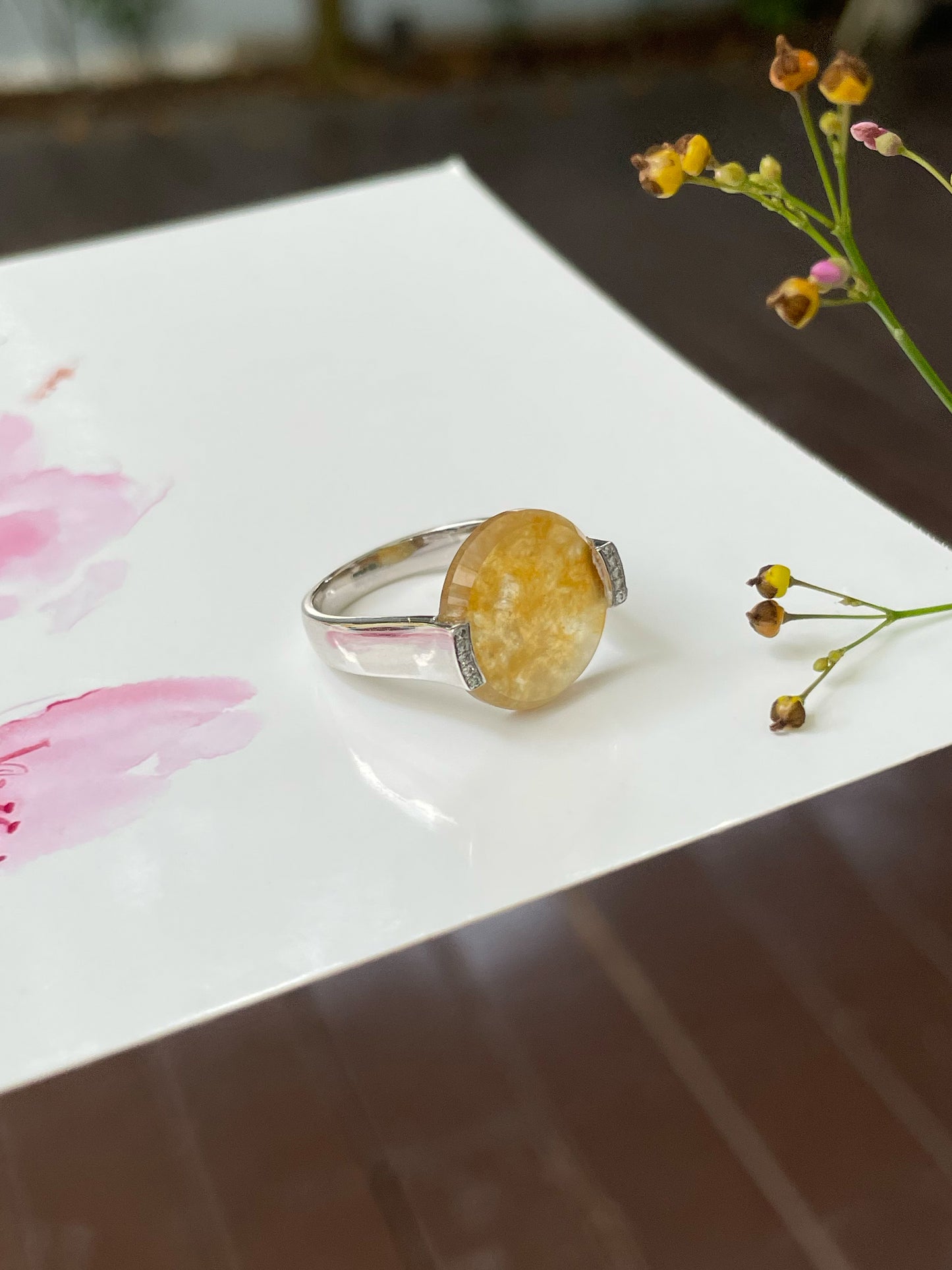 Icy Yellow Jadeite Ring - Round Disc (NJR267)