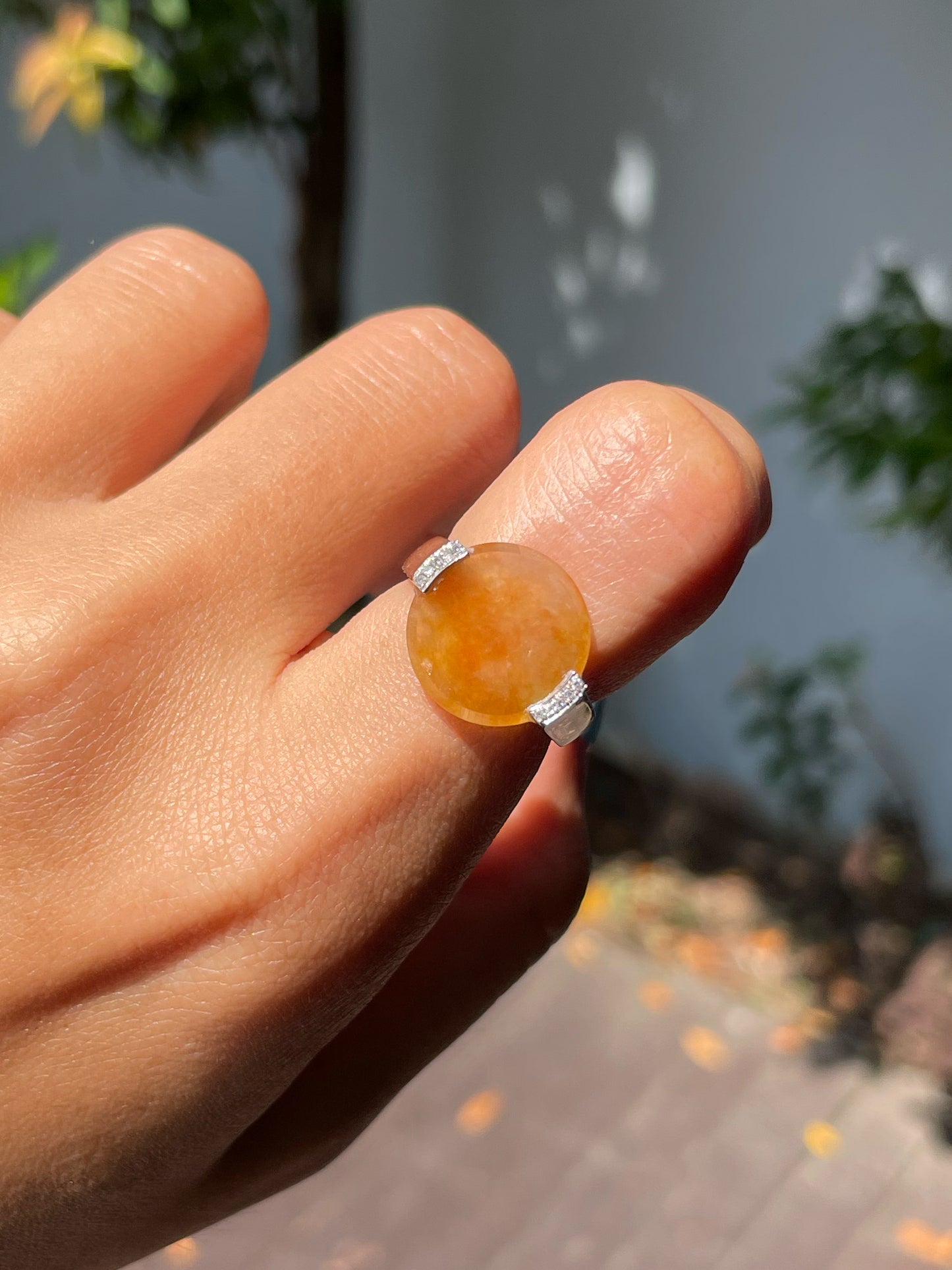 Icy Yellow Jadeite Ring - Round Disc (NJR267)