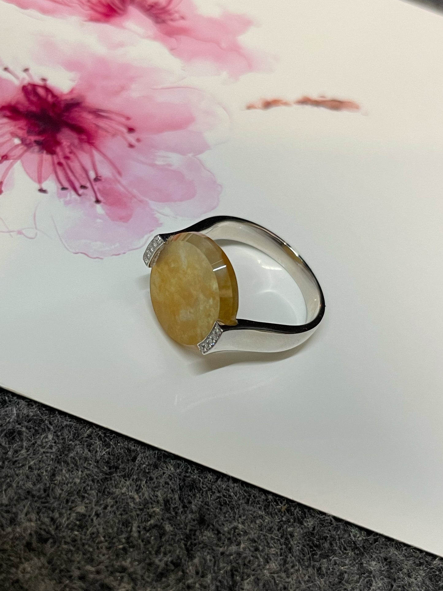 Icy Yellow Jadeite Ring - Round Disc (NJR267)