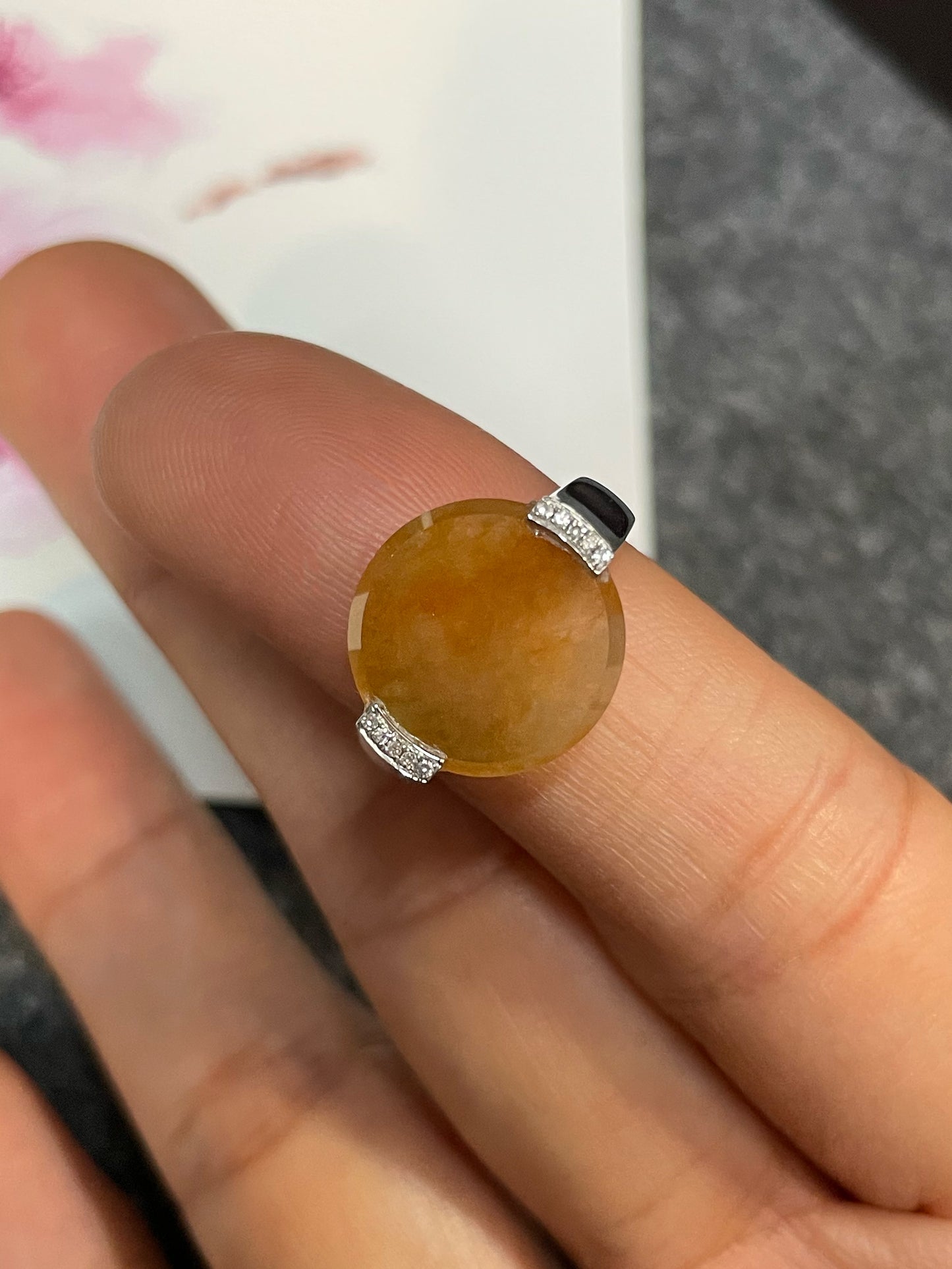 Icy Yellow Jadeite Ring - Round Disc (NJR267)