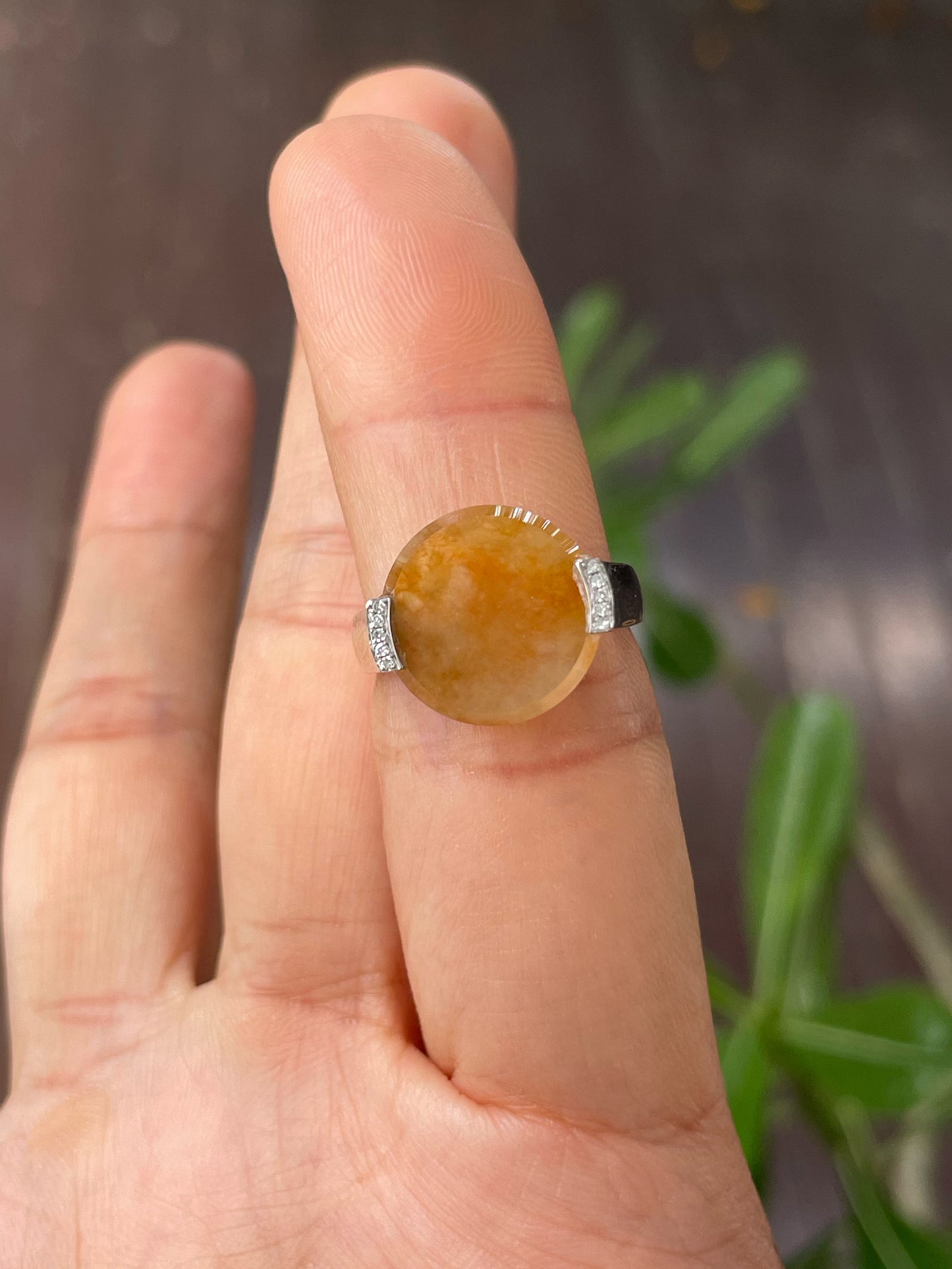 Icy Yellow Jadeite Ring - Round Disc (NJR267)