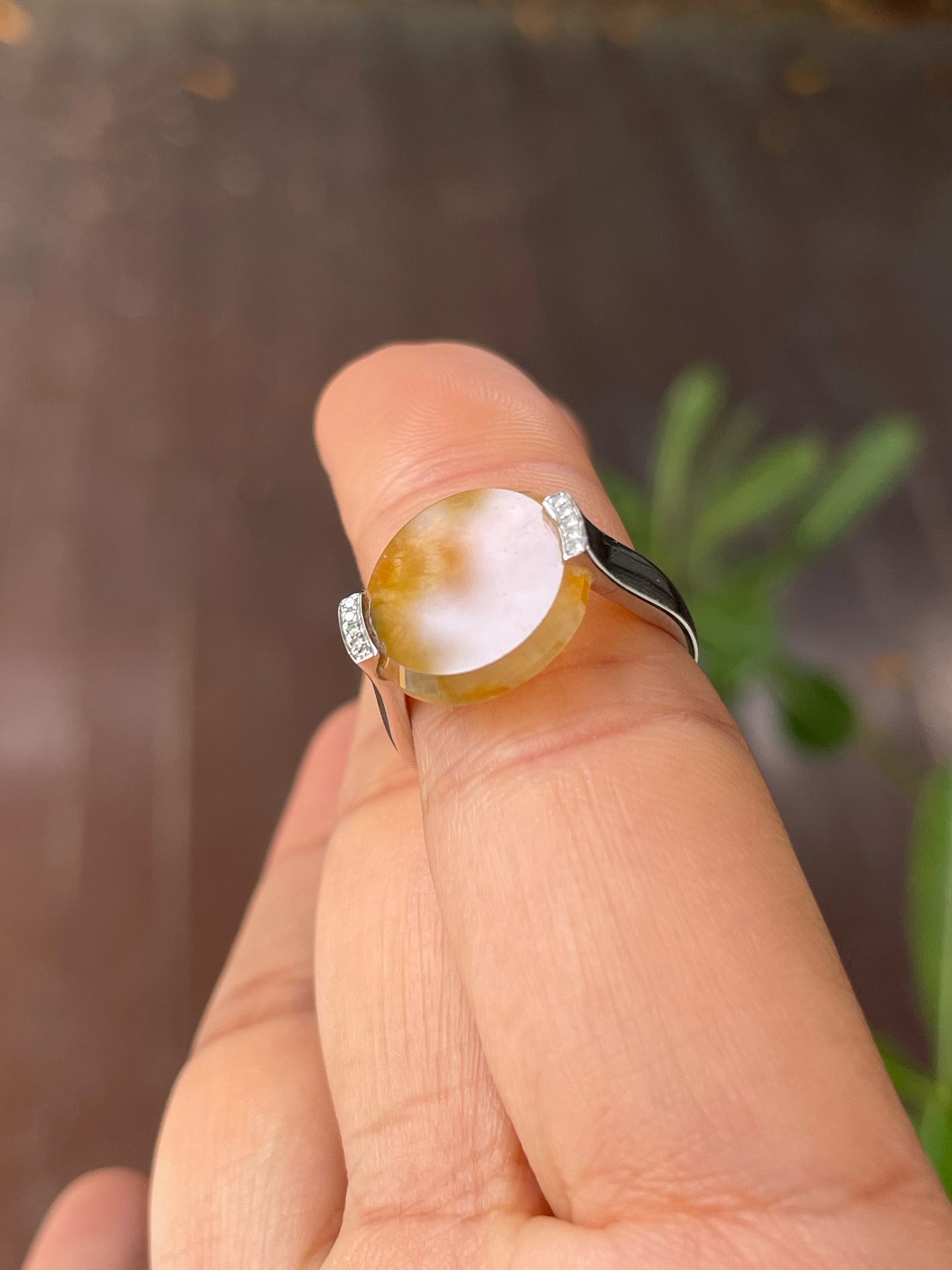 Icy Yellow Jadeite Ring - Round Disc (NJR267)