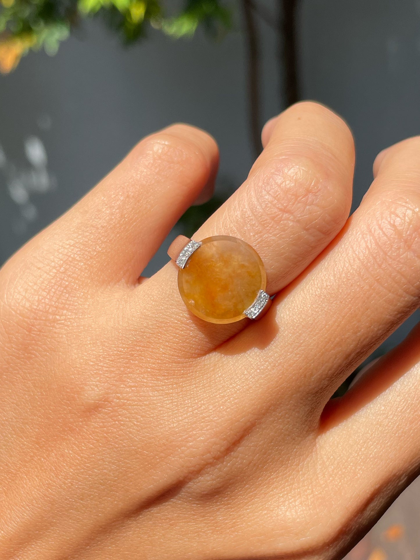 Icy Yellow Jadeite Ring - Round Disc (NJR267)