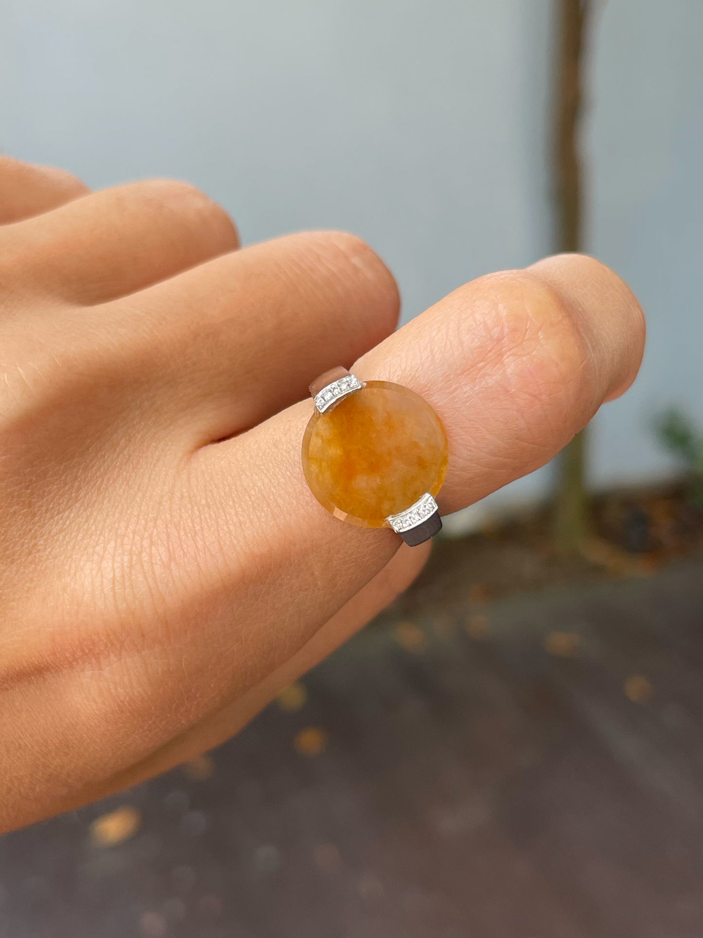 Icy Yellow Jadeite Ring - Round Disc (NJR267)