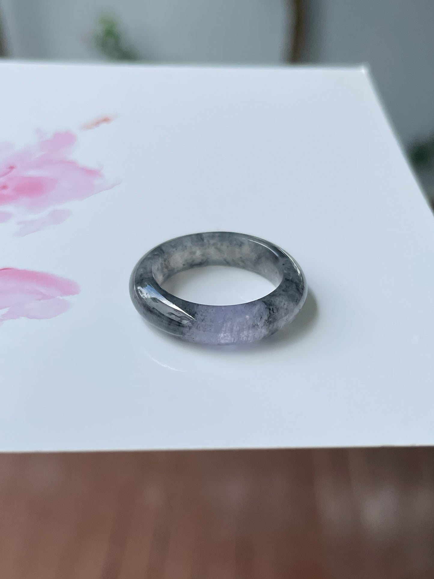 Icy Black With Lavender Jadeite Abacus Ring | HK 10.5 (NJR271)
