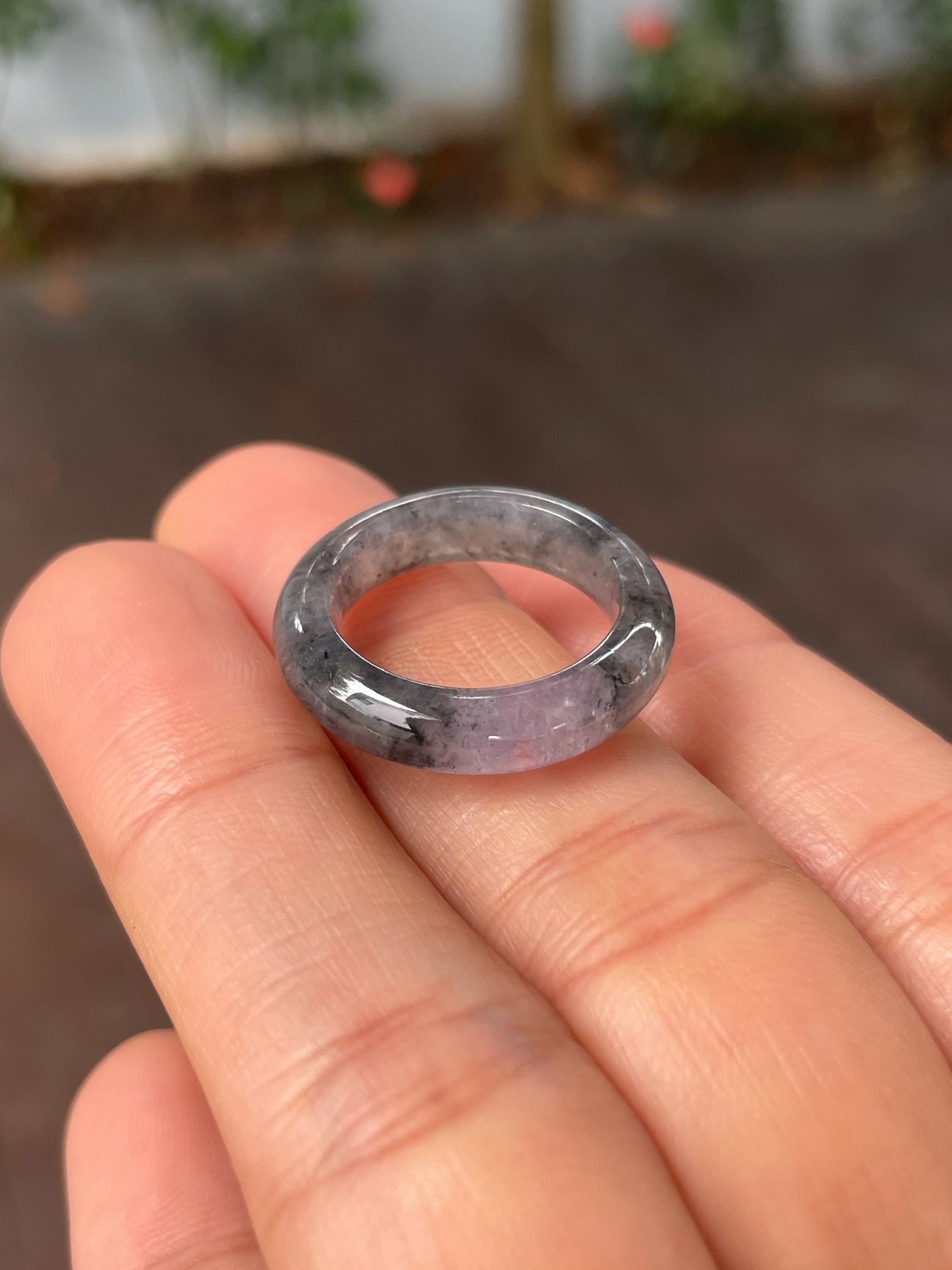 Icy Black With Lavender Jadeite Abacus Ring | HK 10.5 (NJR271)