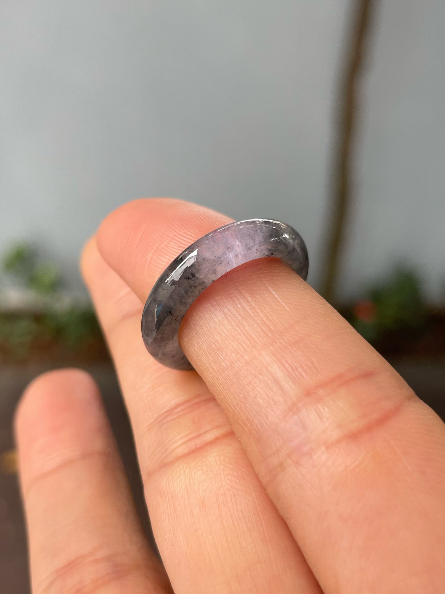 Icy Black With Lavender Jadeite Abacus Ring | HK 10.5 (NJR271)