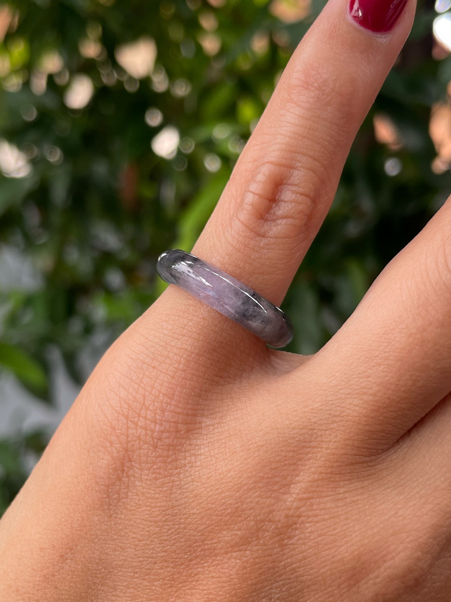 Icy Black With Lavender Jadeite Abacus Ring | HK 10.5 (NJR271)