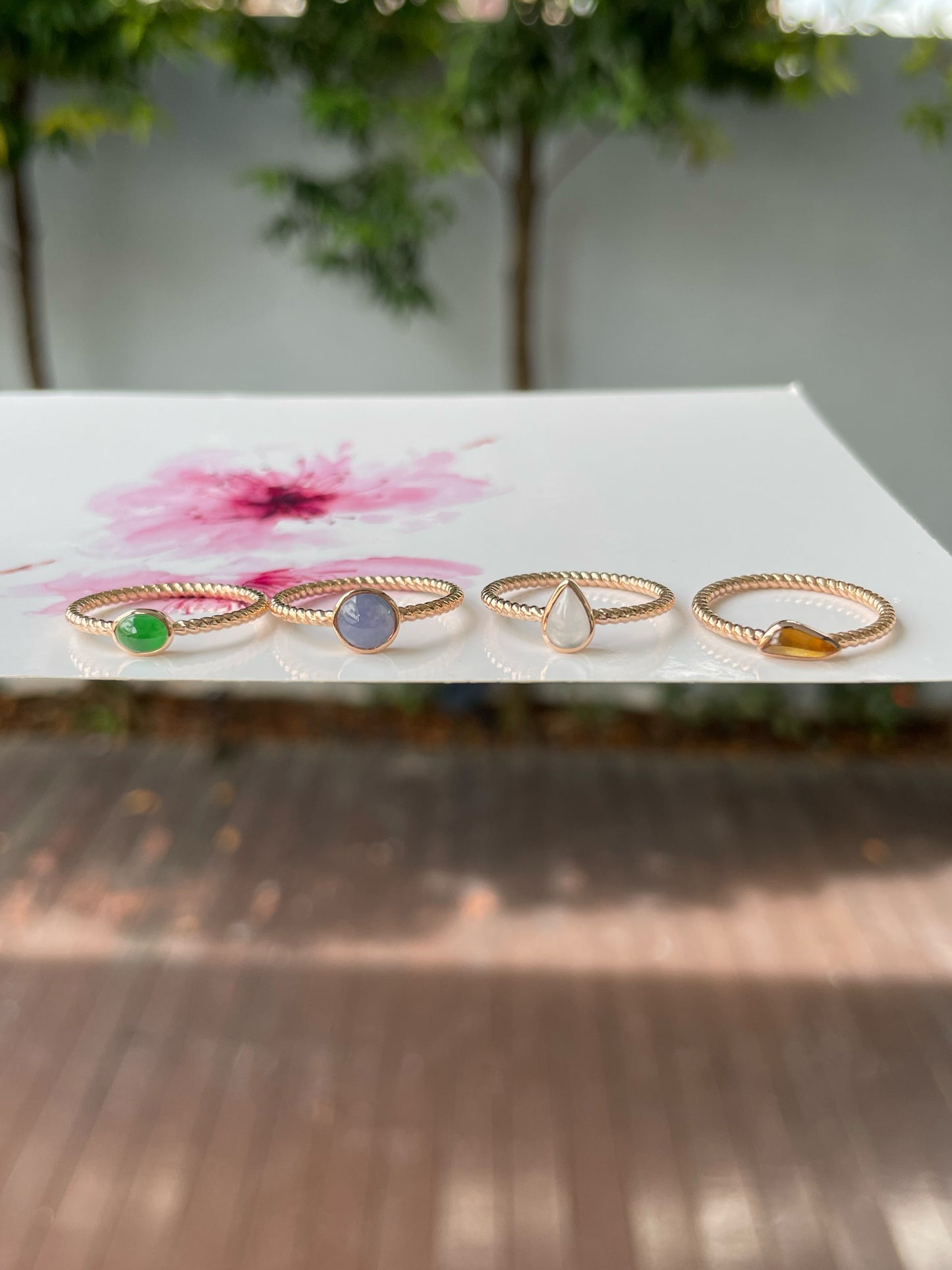 Multicoloured Jade Rings - Cabochons (NJR276)