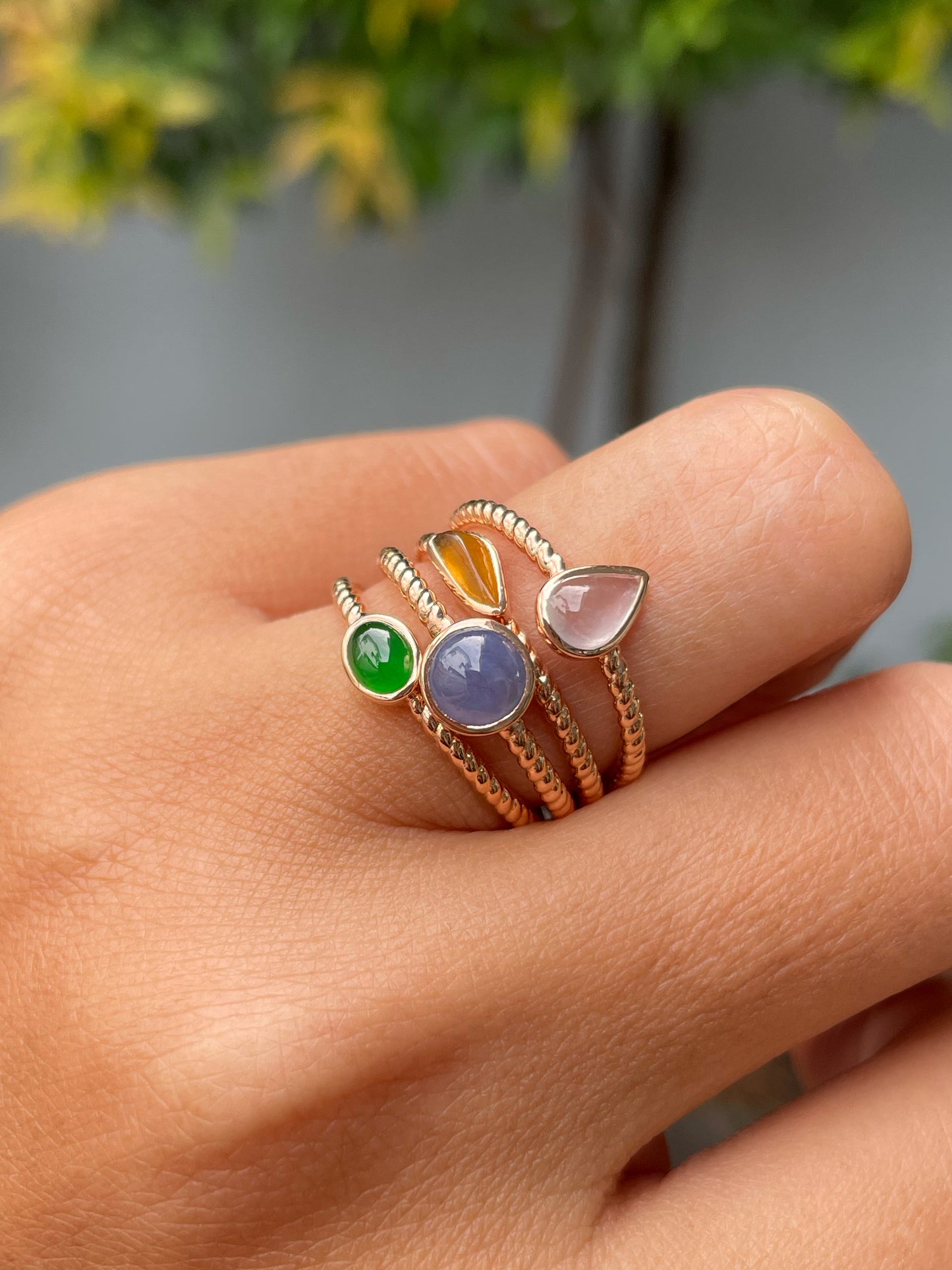 Multicoloured Jade Rings - Cabochons (NJR276)
