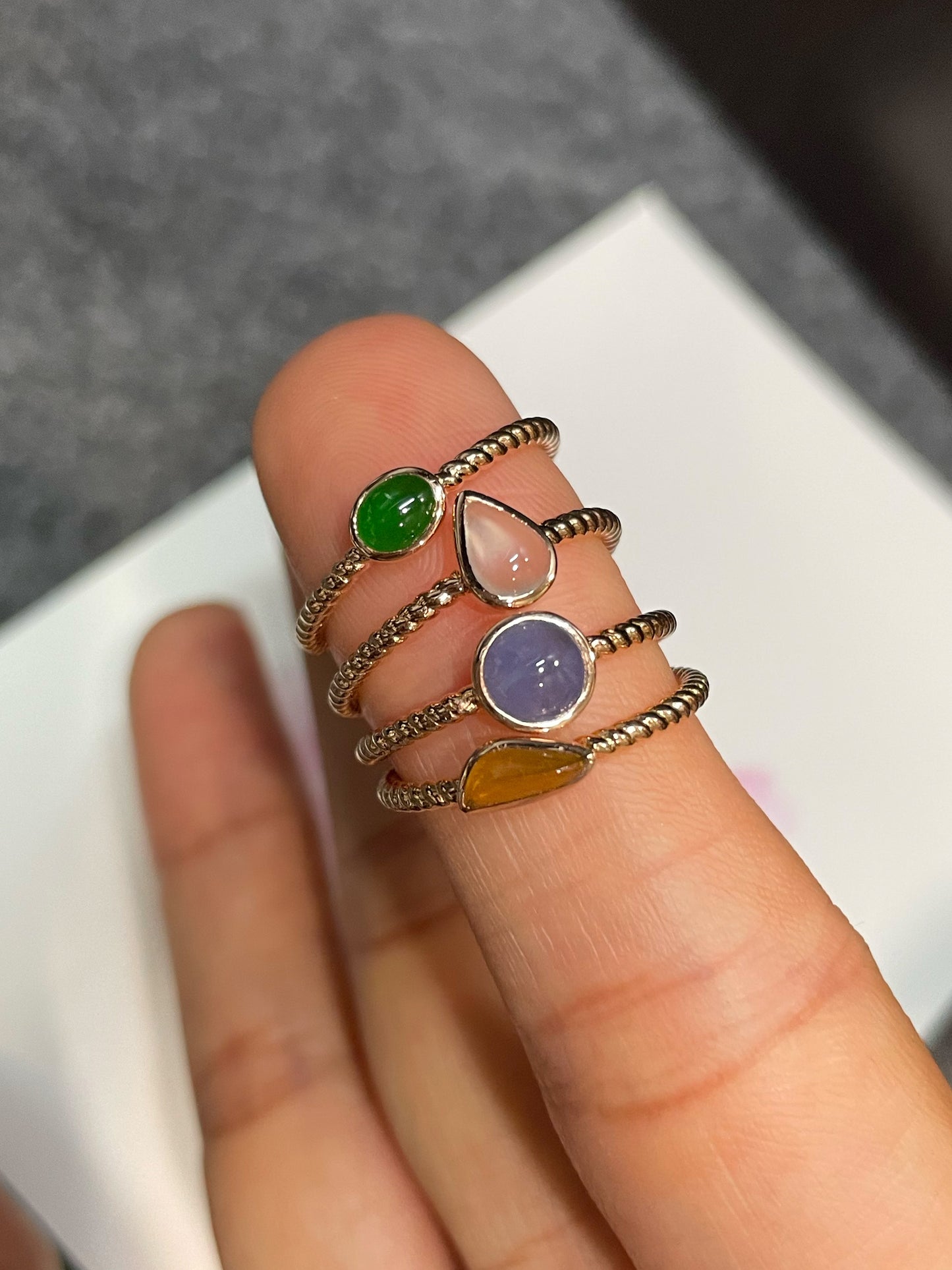 Multicoloured Jade Rings - Cabochons (NJR276)