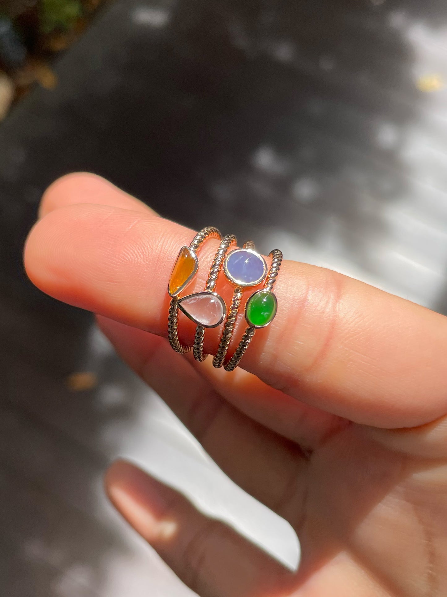 Multicoloured Jade Rings - Cabochons (NJR276)