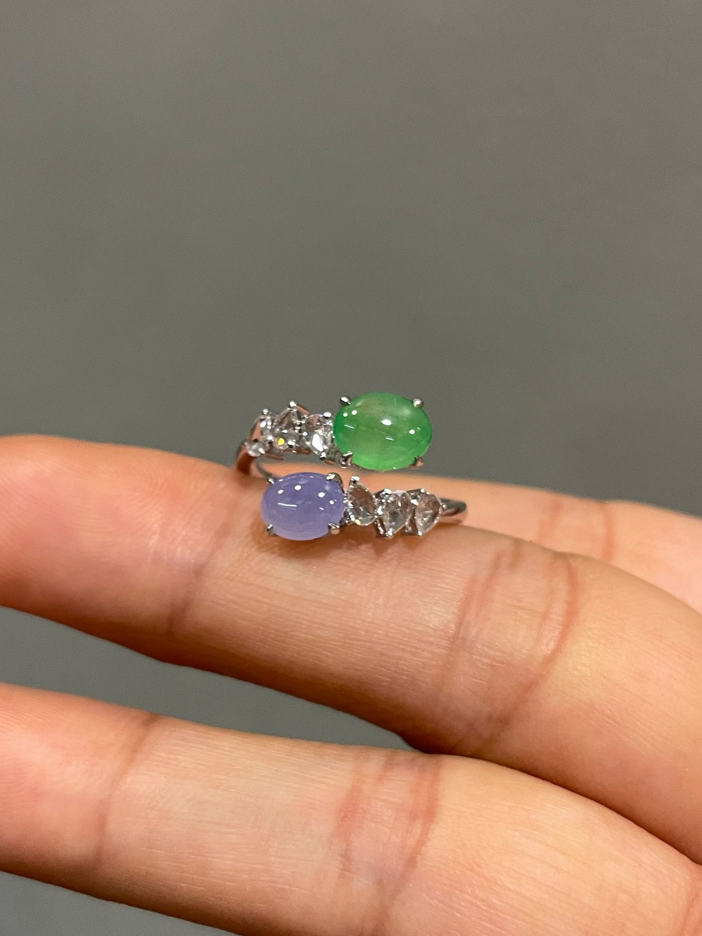 Green & Lavender Jade Ring - Cabochons (NJR288)