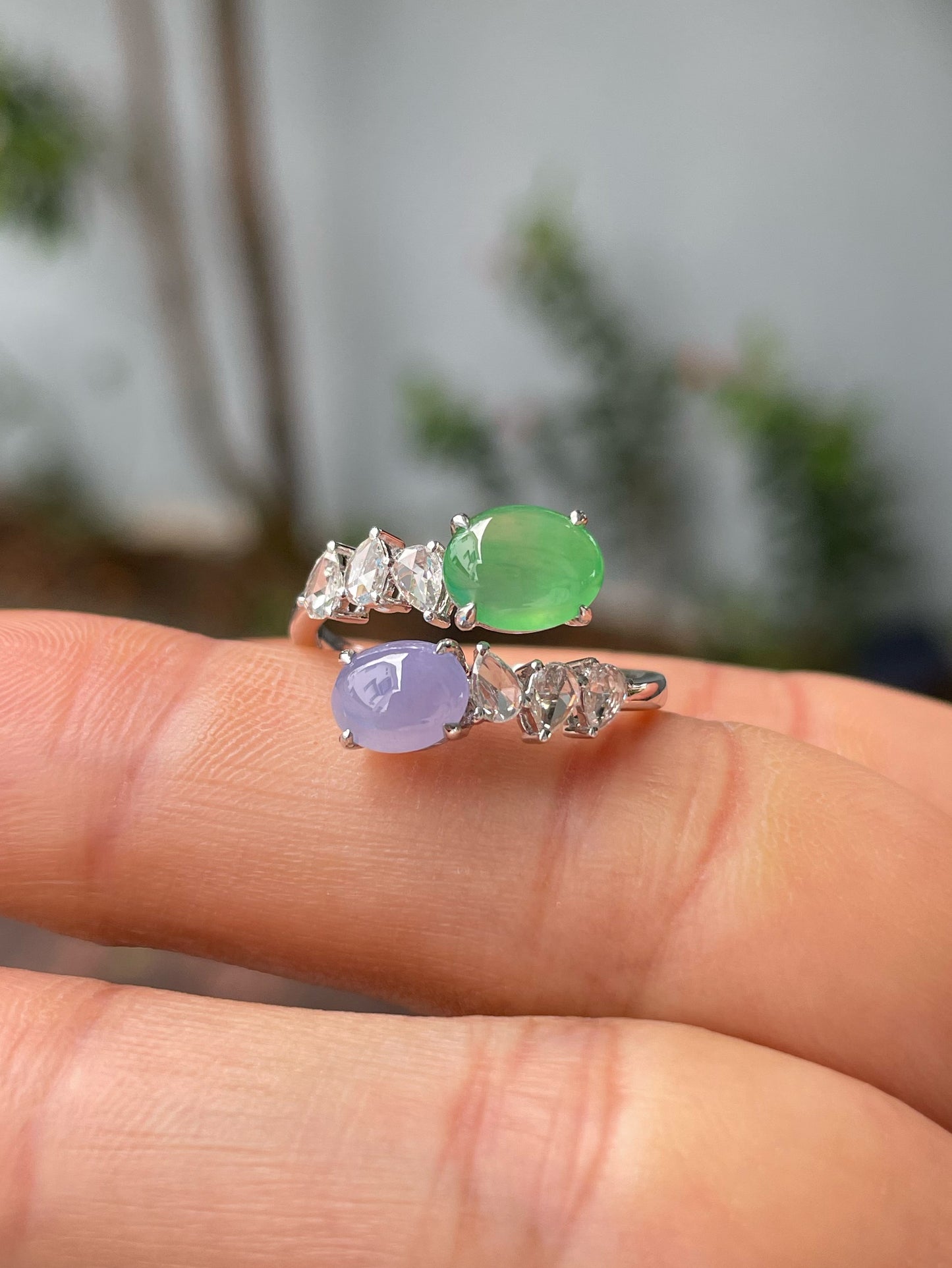 Green & Lavender Jade Ring - Cabochons (NJR288)