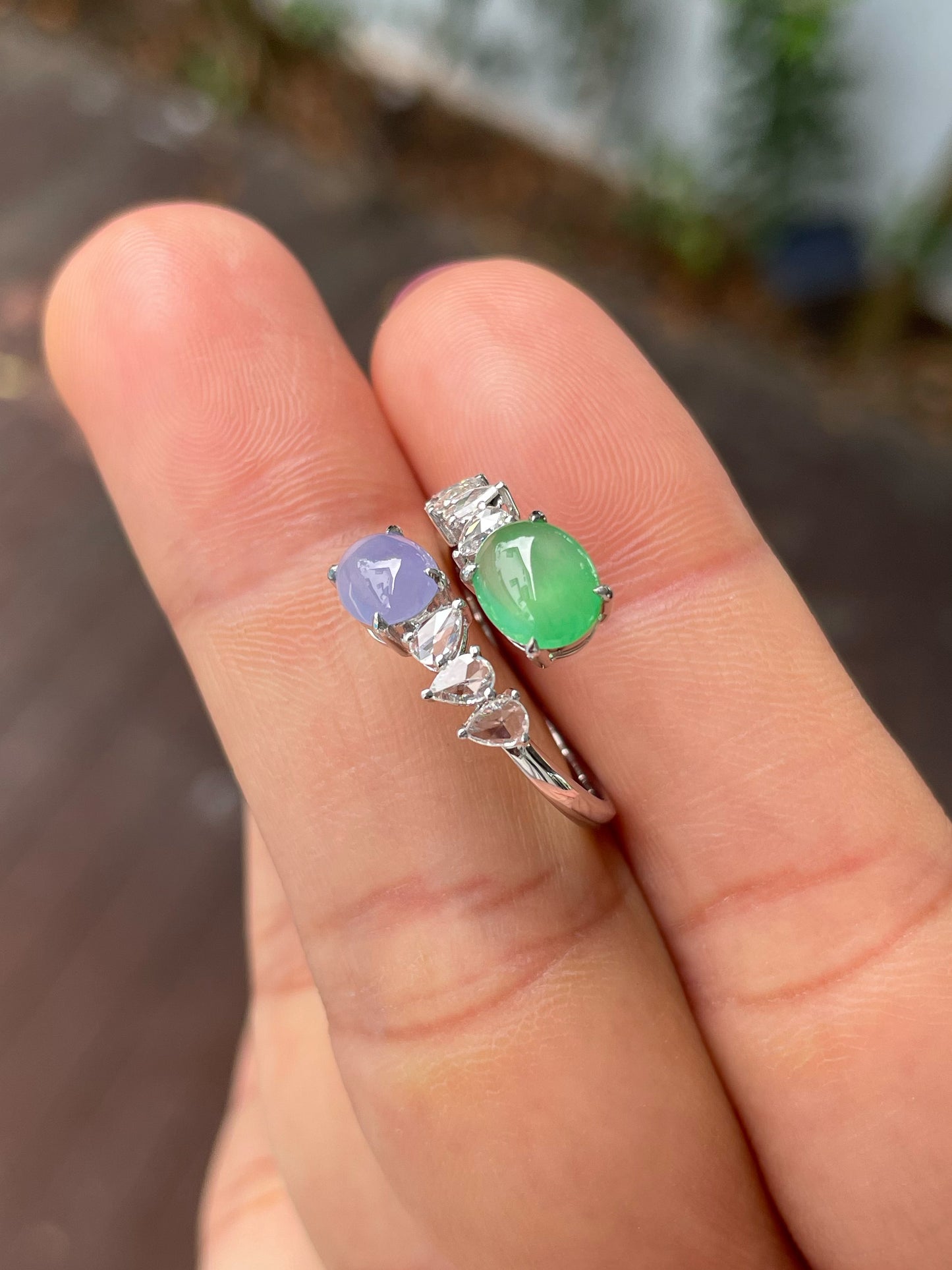 Green & Lavender Jade Ring - Cabochons (NJR288)