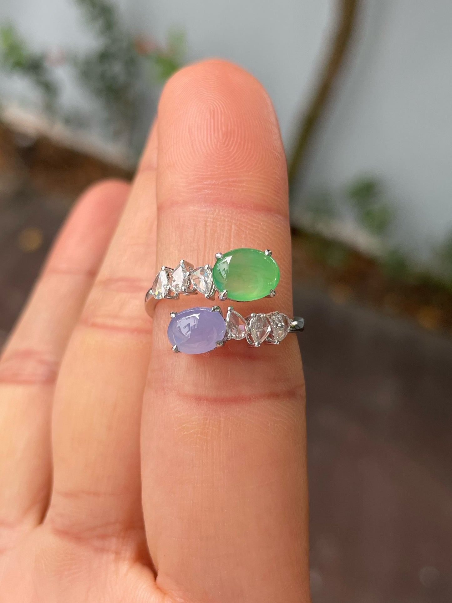 Green & Lavender Jade Ring - Cabochons (NJR288)
