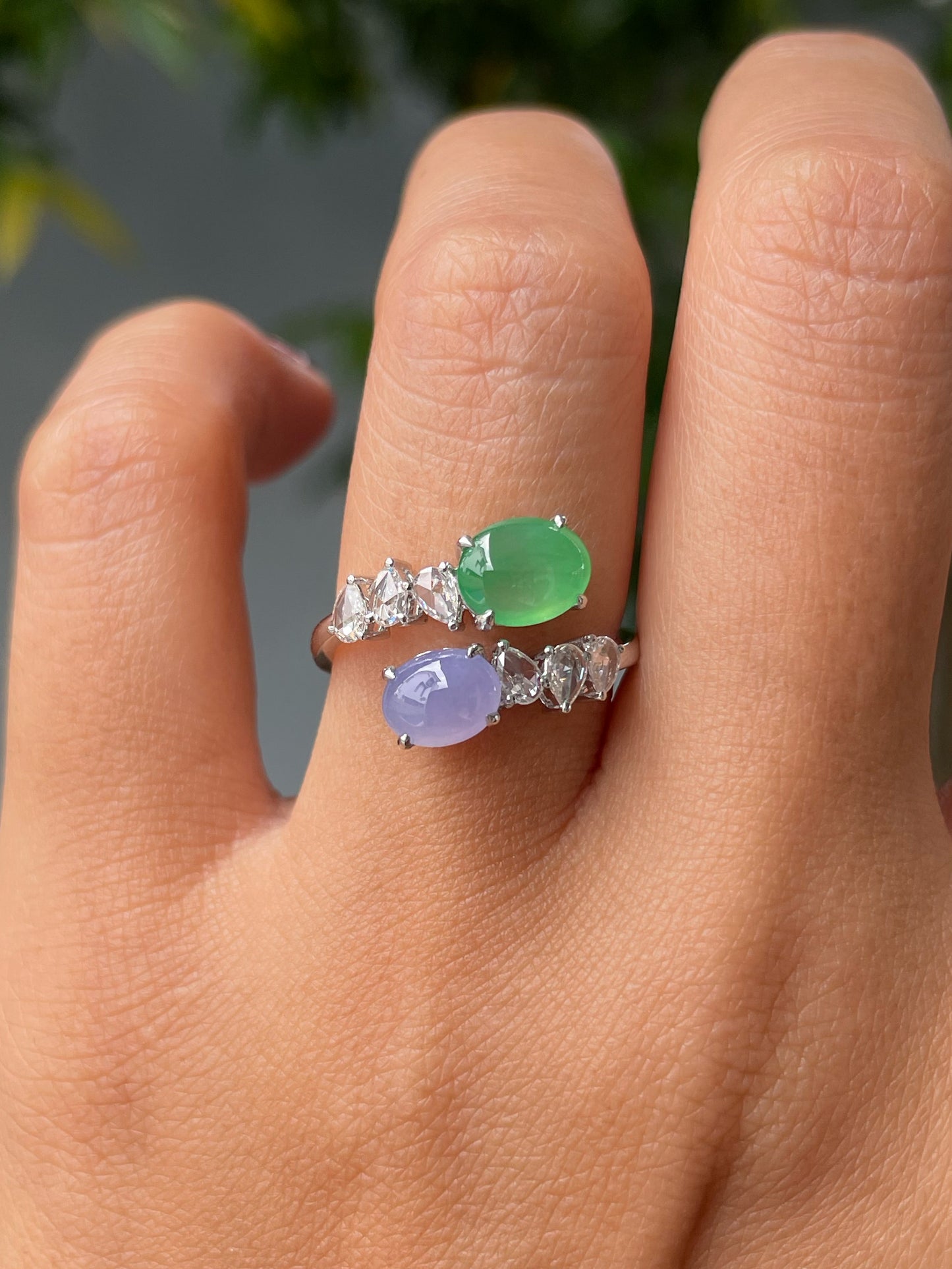 Green & Lavender Jade Ring - Cabochons (NJR288)