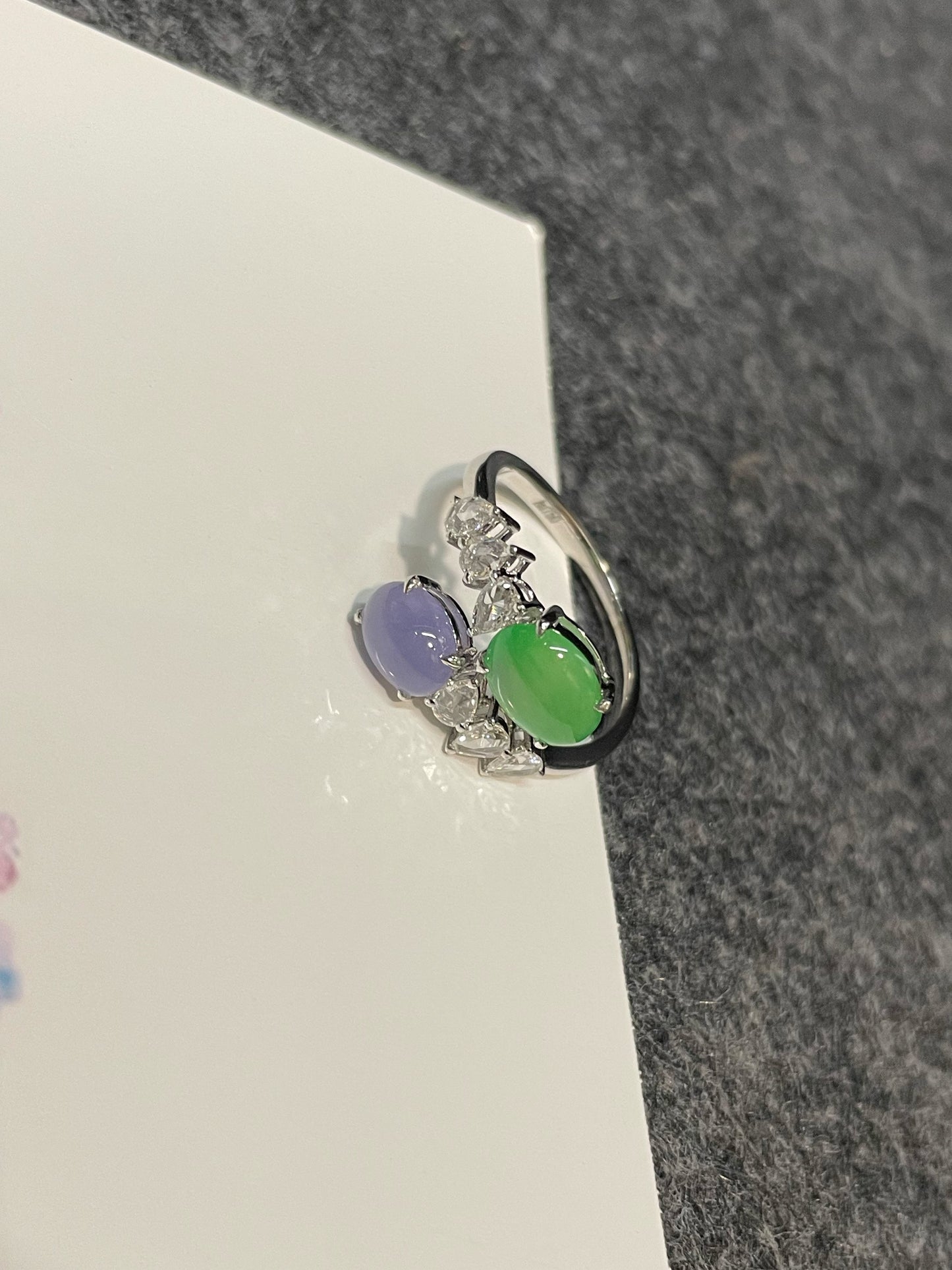 Green & Lavender Jade Ring - Cabochons (NJR288)