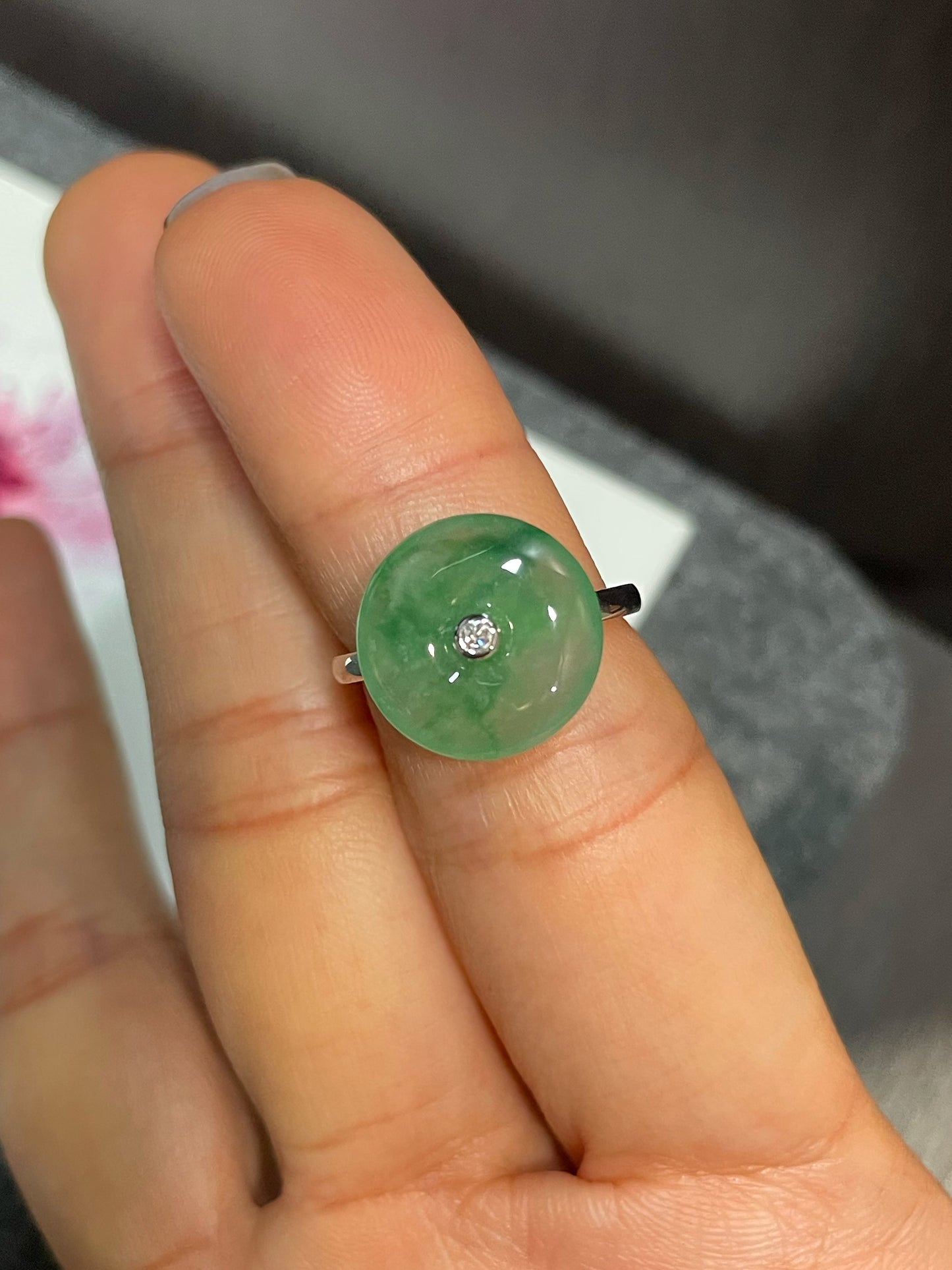 Icy Green Jade Ring - Safety Coin (NJR292)