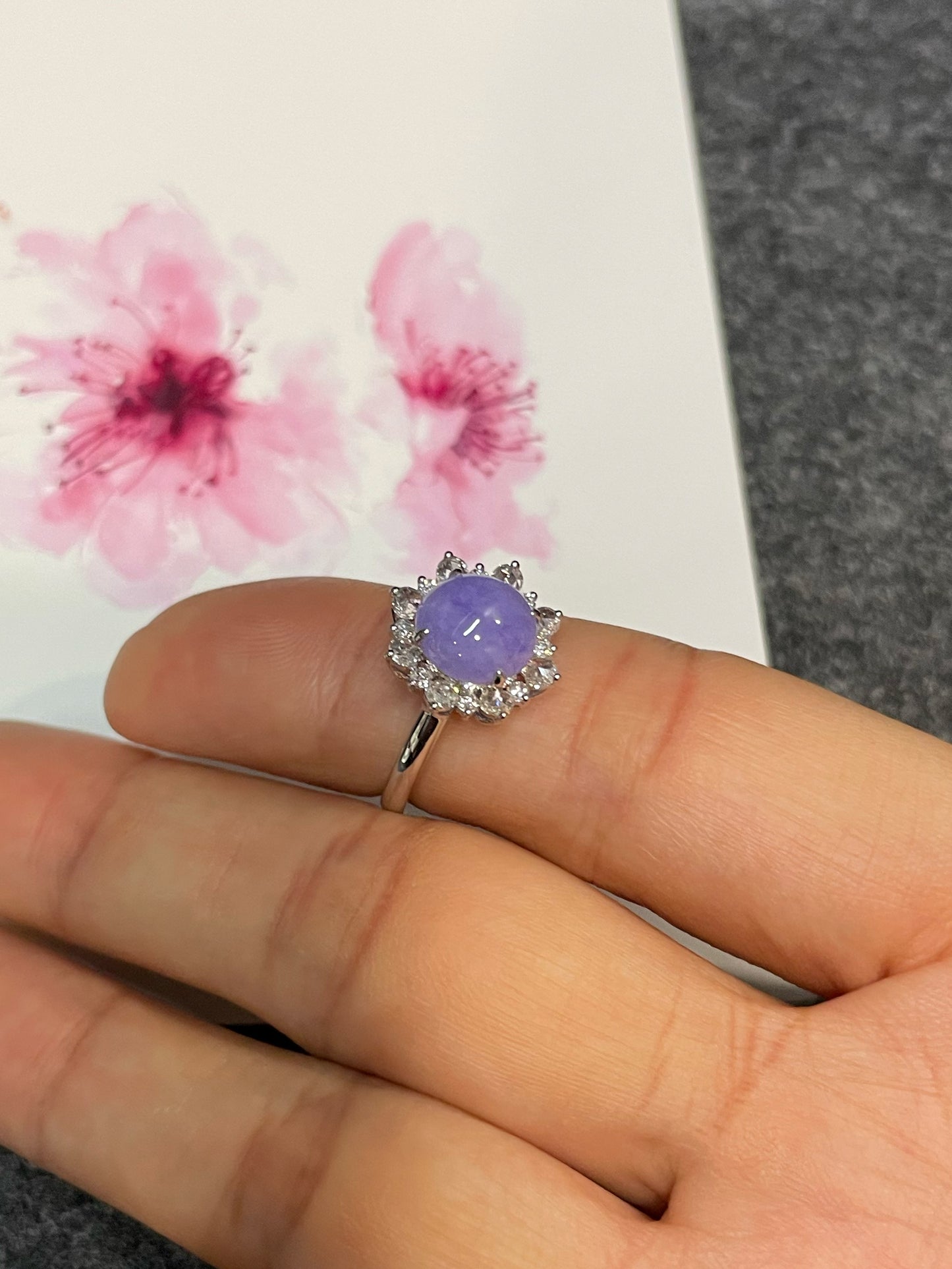 Lavender Jadeite Cabochon Ring (NJR295)