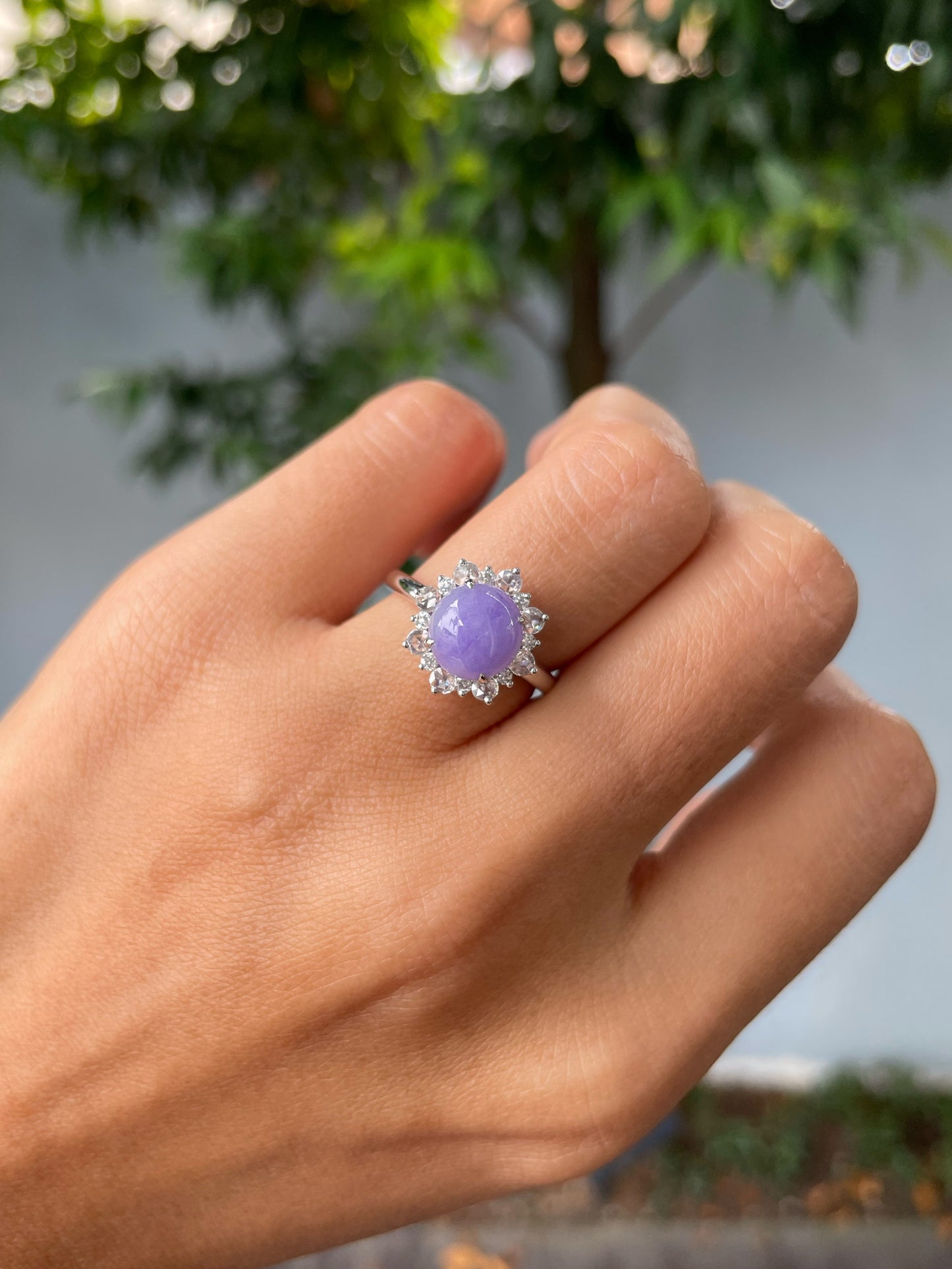 Lavender Jadeite Cabochon Ring (NJR295)