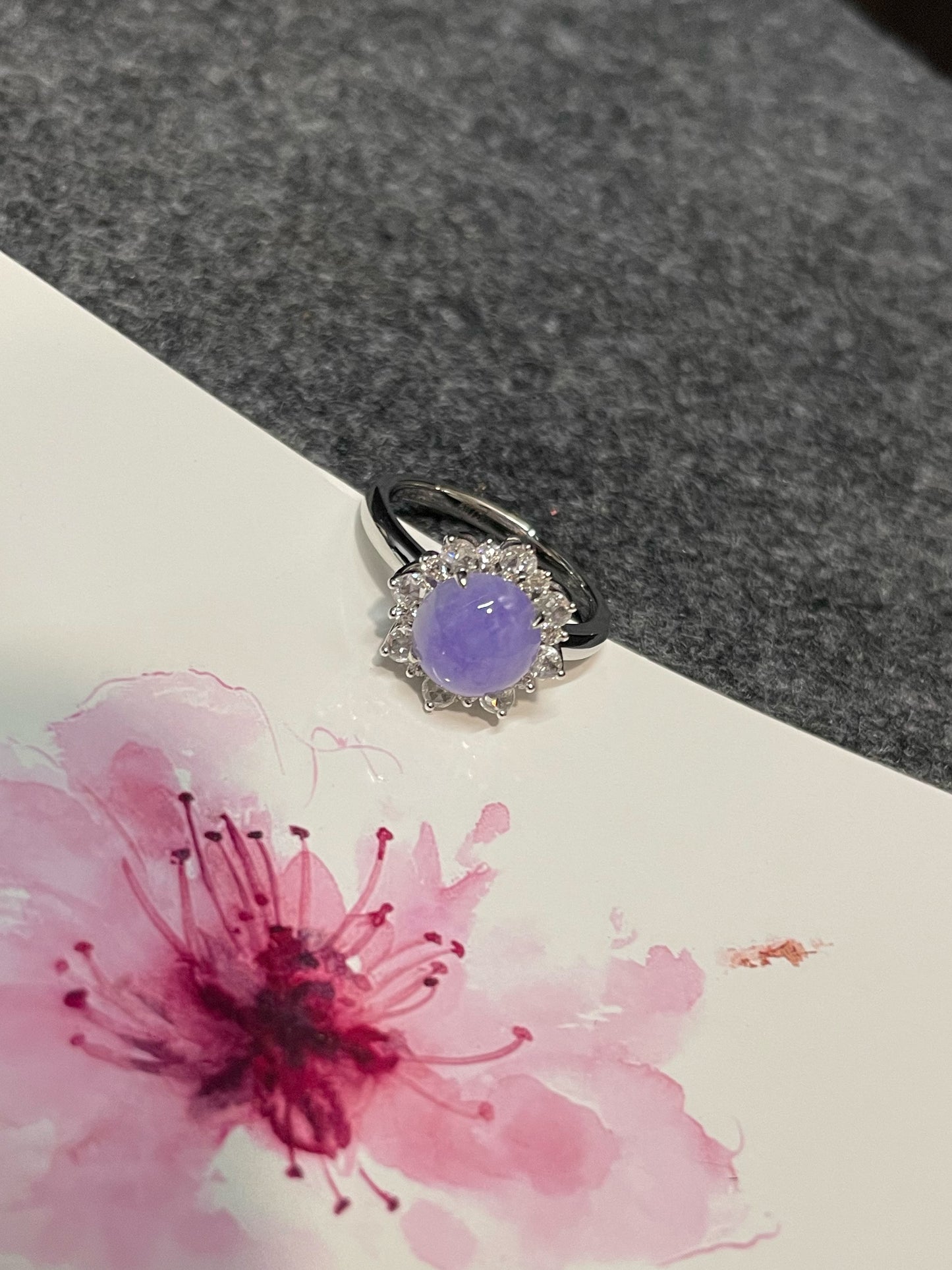 Lavender Jadeite Cabochon Ring (NJR295)