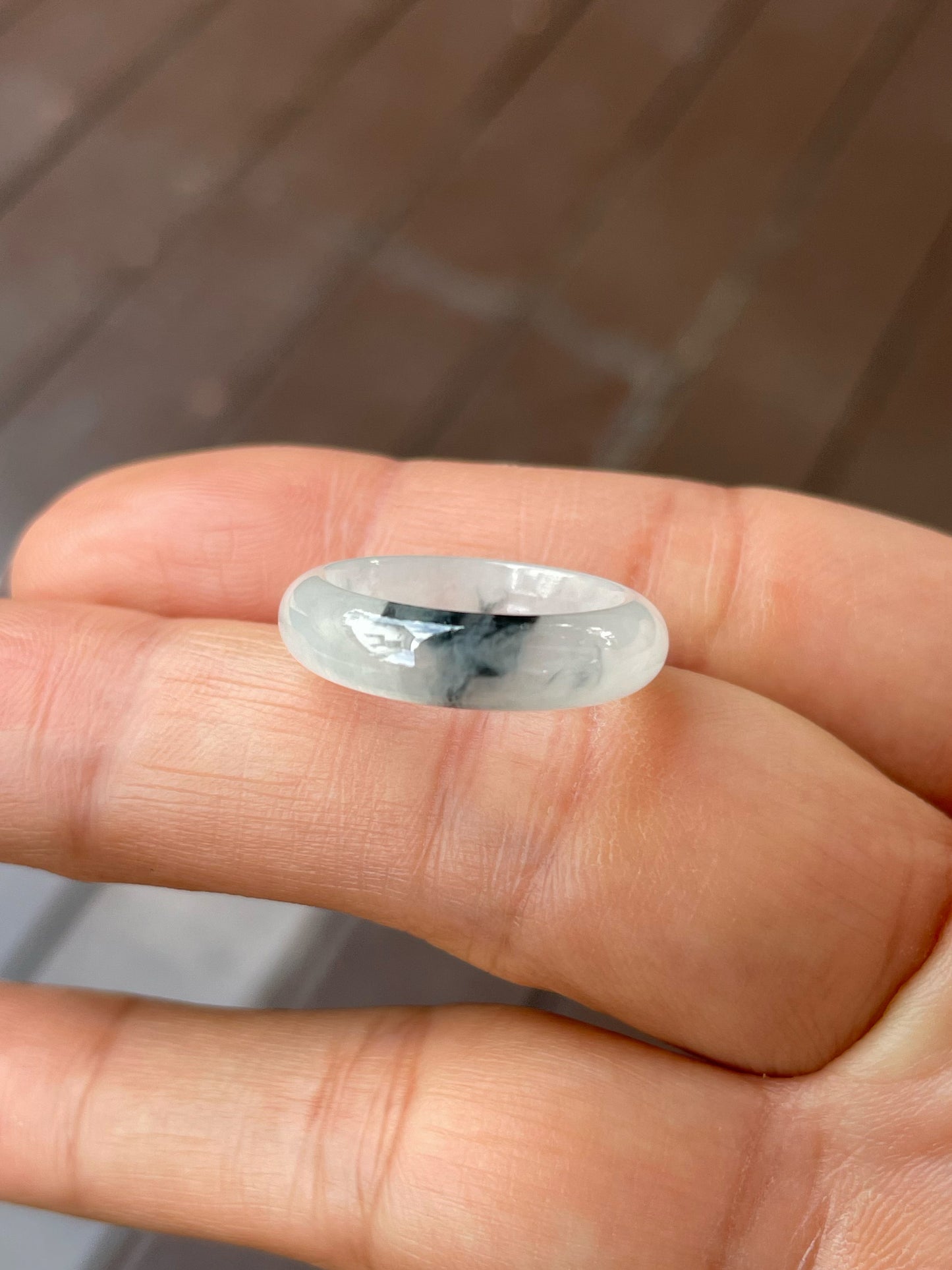 White with Black Jadeite Abacus Ring | HK 10 (NJR299)