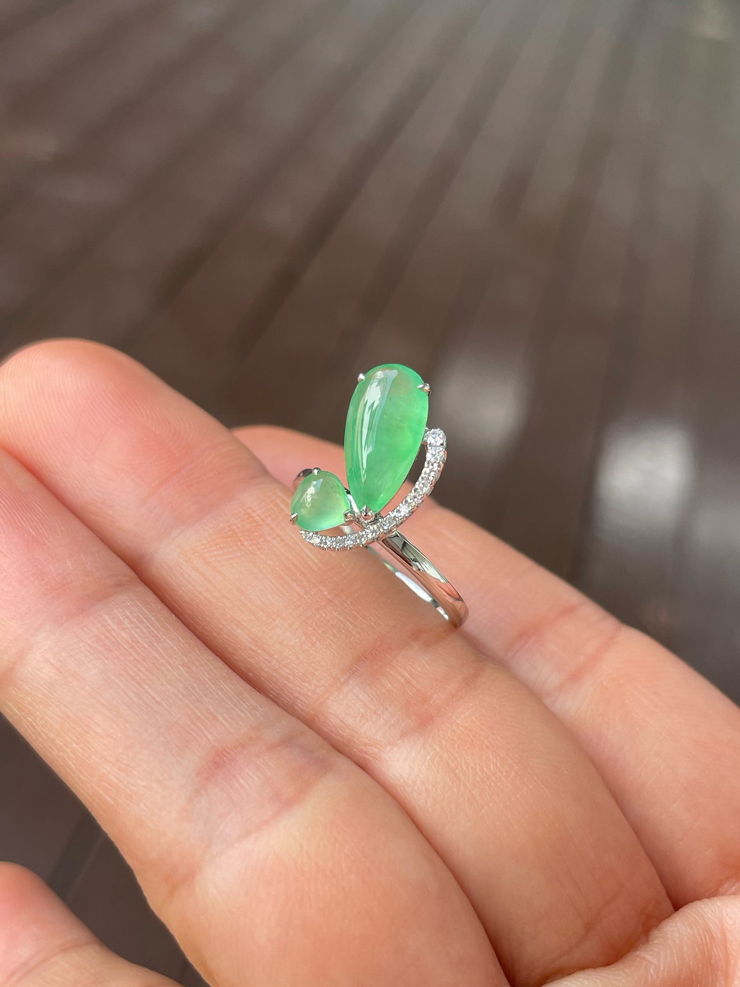 Icy Green Jadeite Ring - Butterfly (NJR321)