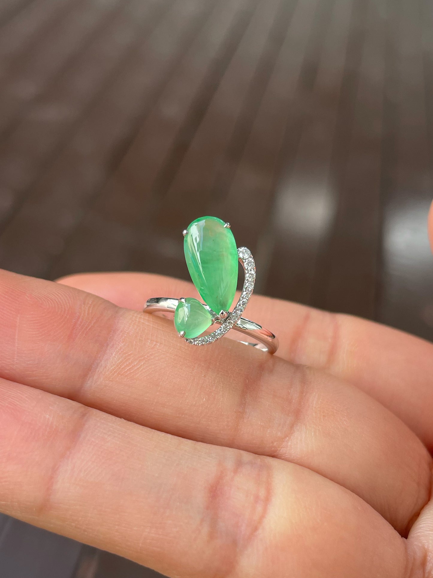 Icy Green Jadeite Ring - Butterfly (NJR321)