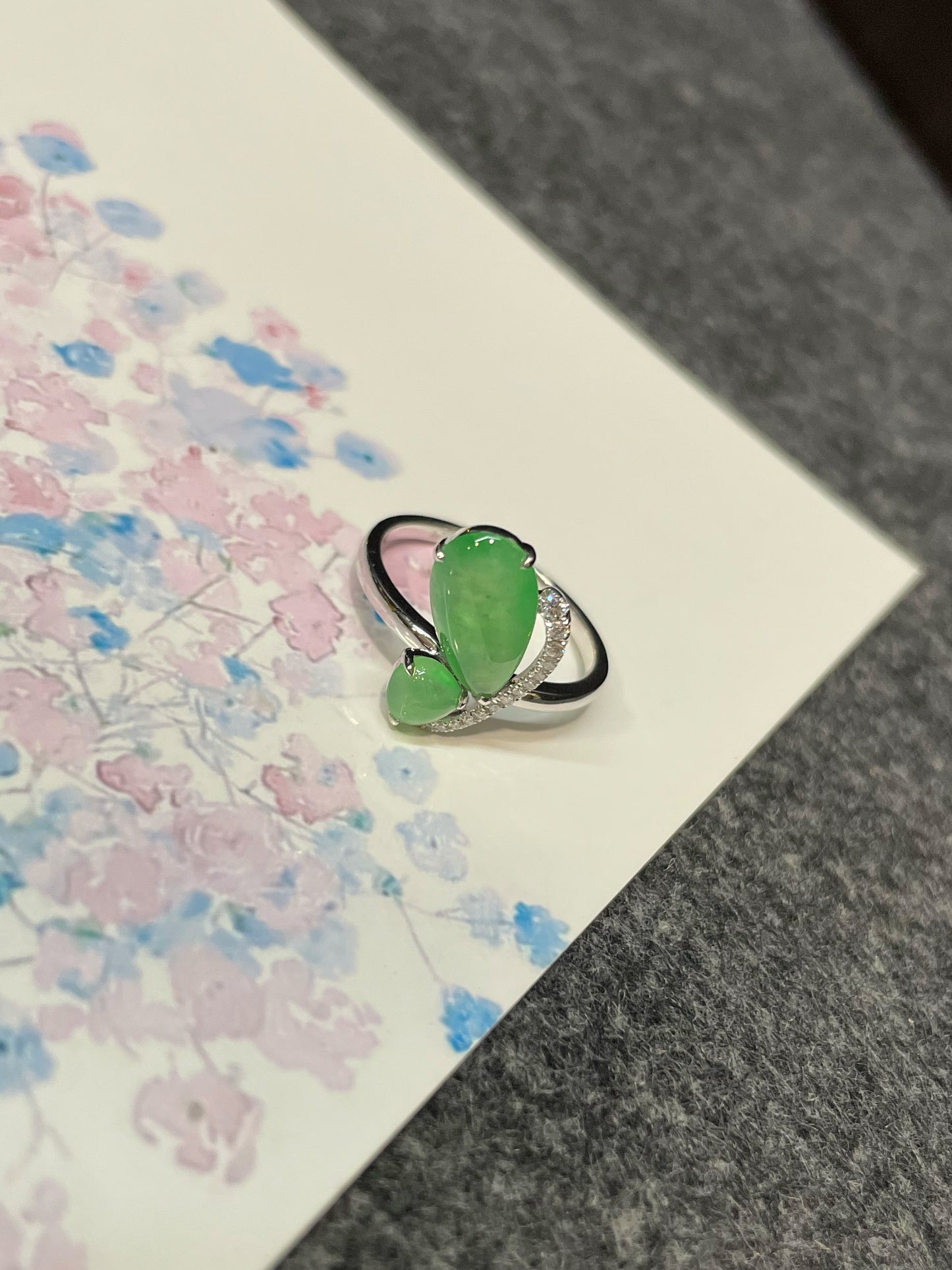 Icy Green Jadeite Ring - Butterfly (NJR321)