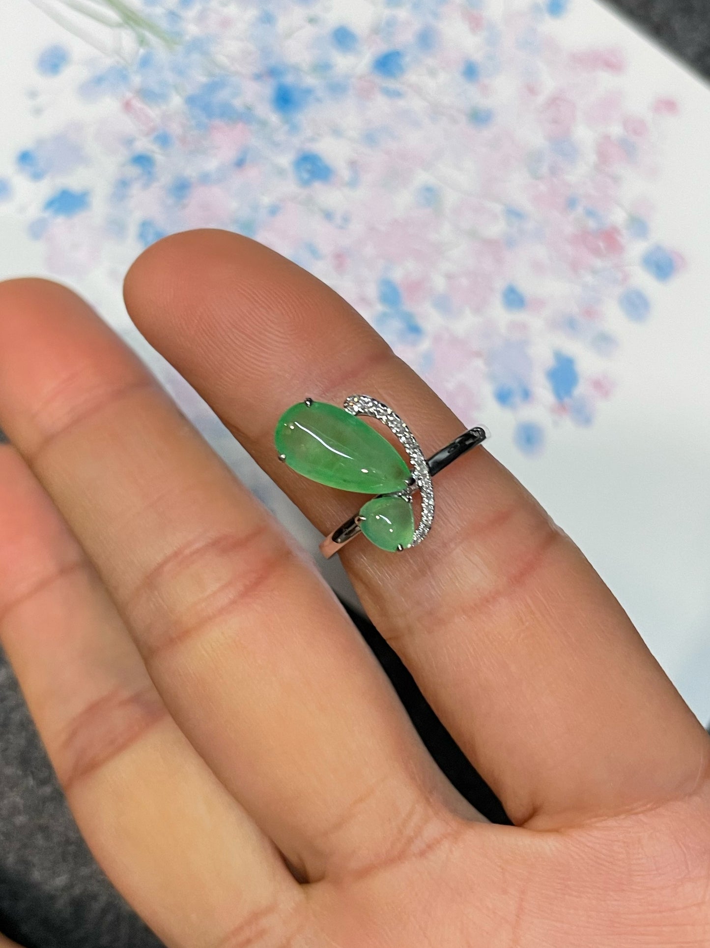 Icy Green Jadeite Ring - Butterfly (NJR321)