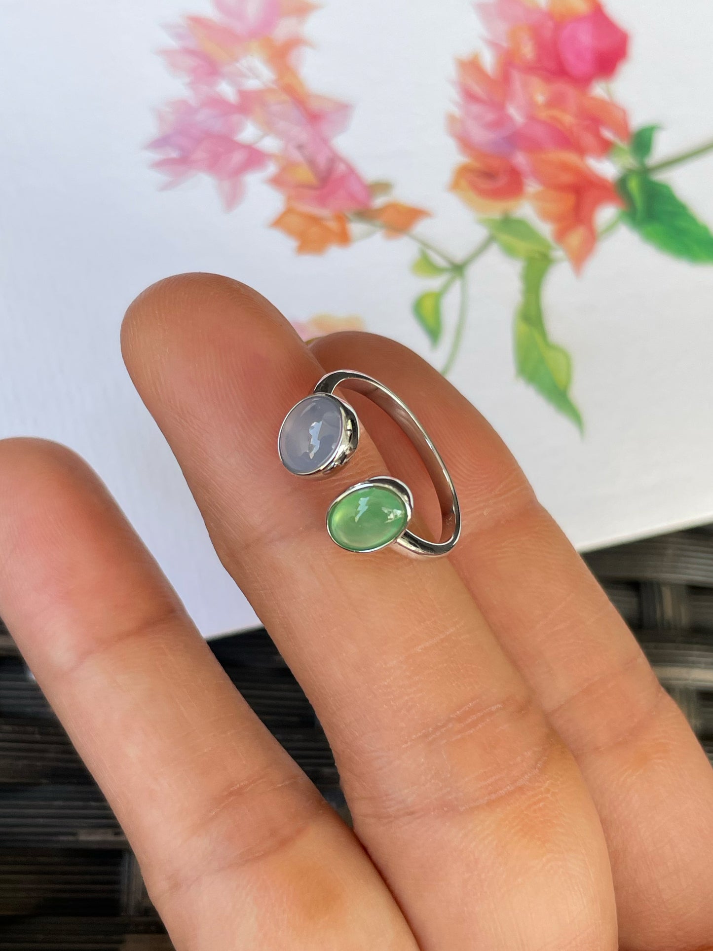 Green & Lavender Jade Ring - Cabochons (NJR355)