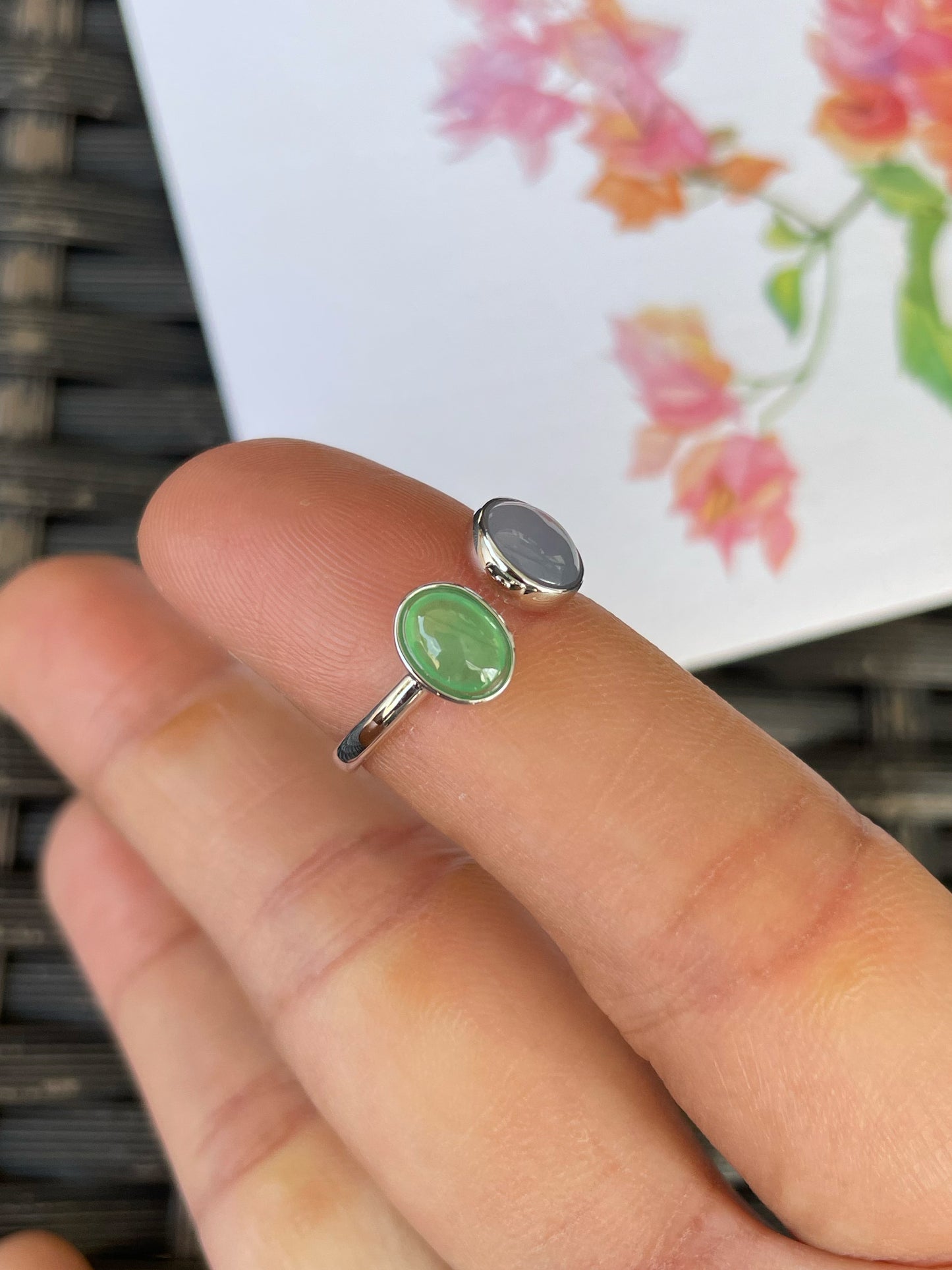 Green & Lavender Jade Ring - Cabochons (NJR355)