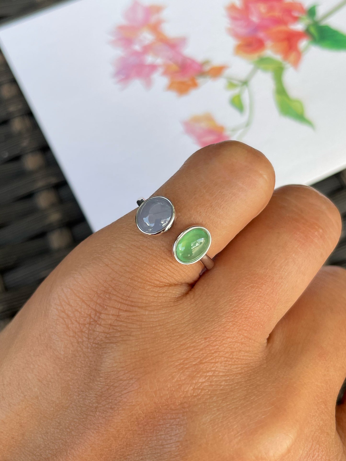 Green & Lavender Jade Ring - Cabochons (NJR355)