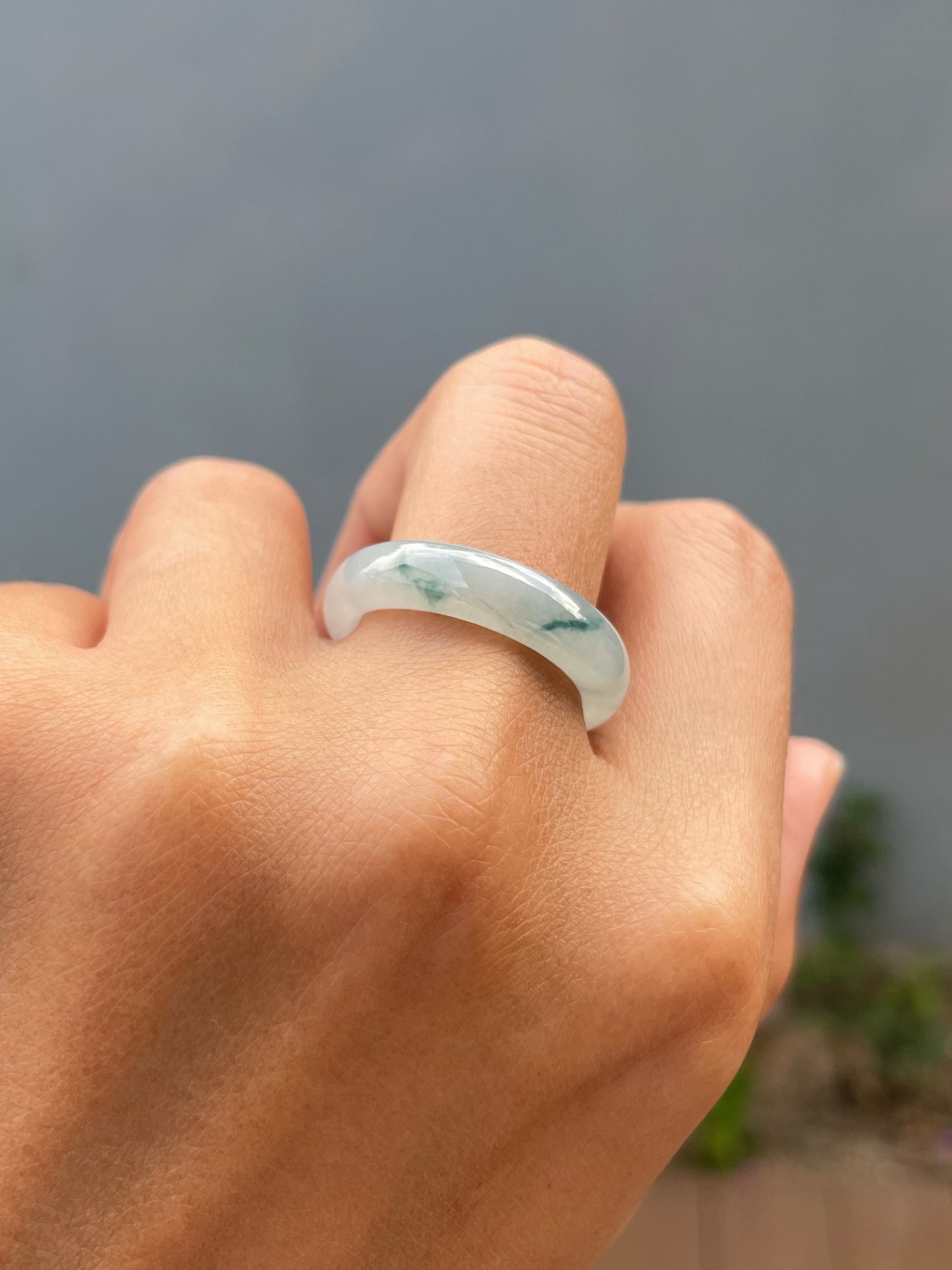 Bluish Green Jade Abacus Ring | HK 22 (NJR357)