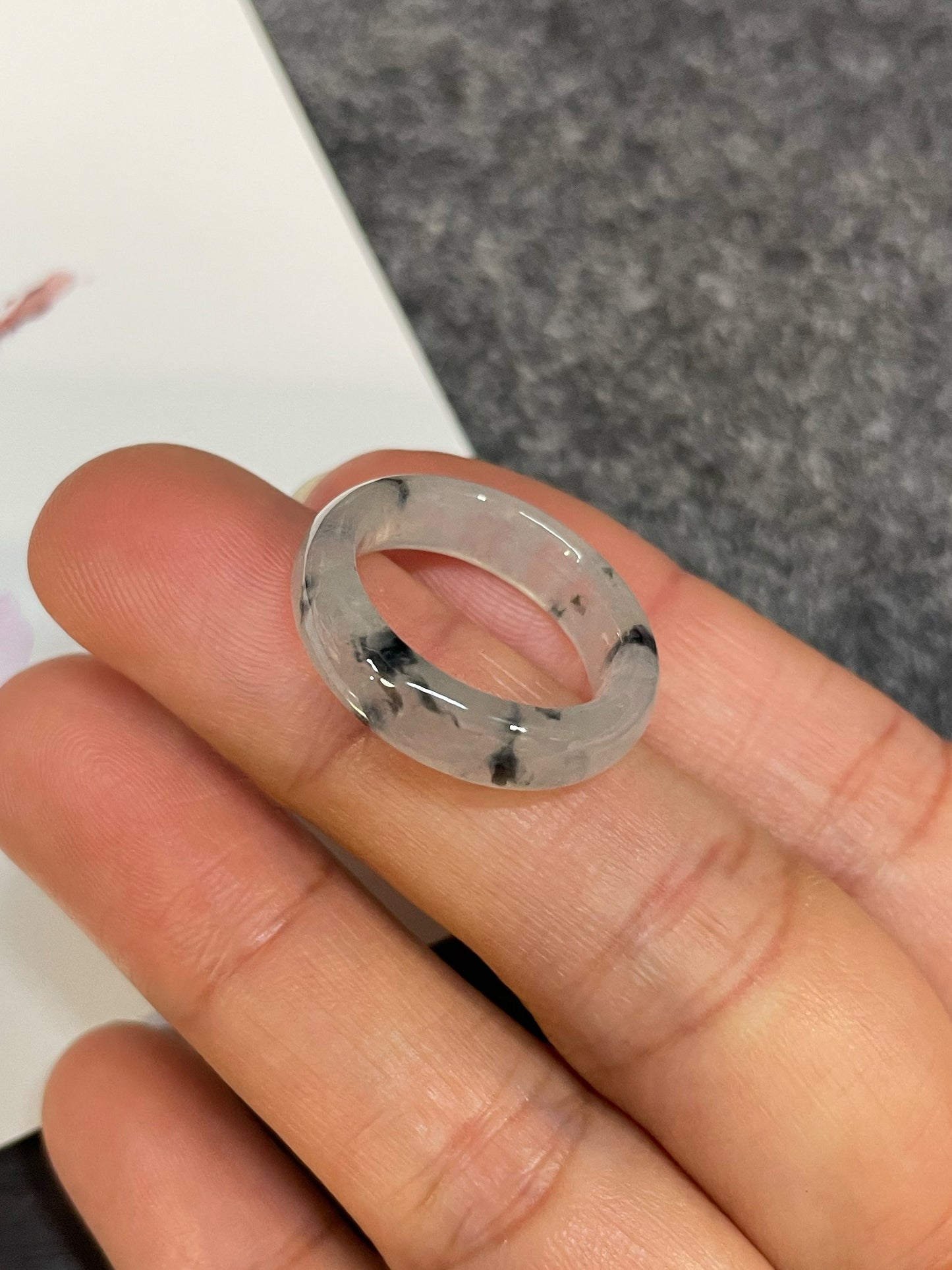 Icy White With Black Jadeite Abacus Ring | HK 14 (NJR360)