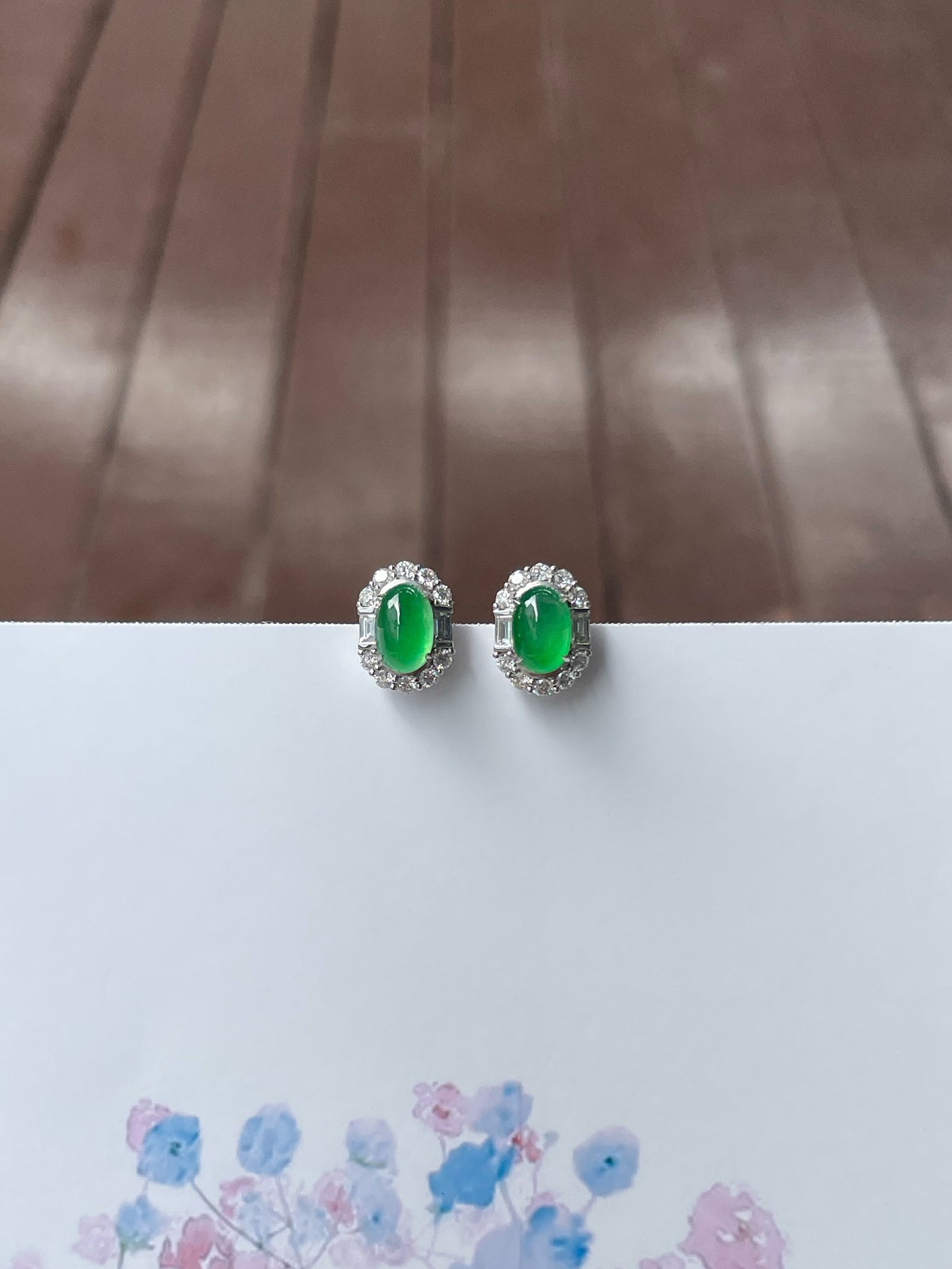 Icy Green Jadeite Cabochon Ring + Earrings (NJS003)