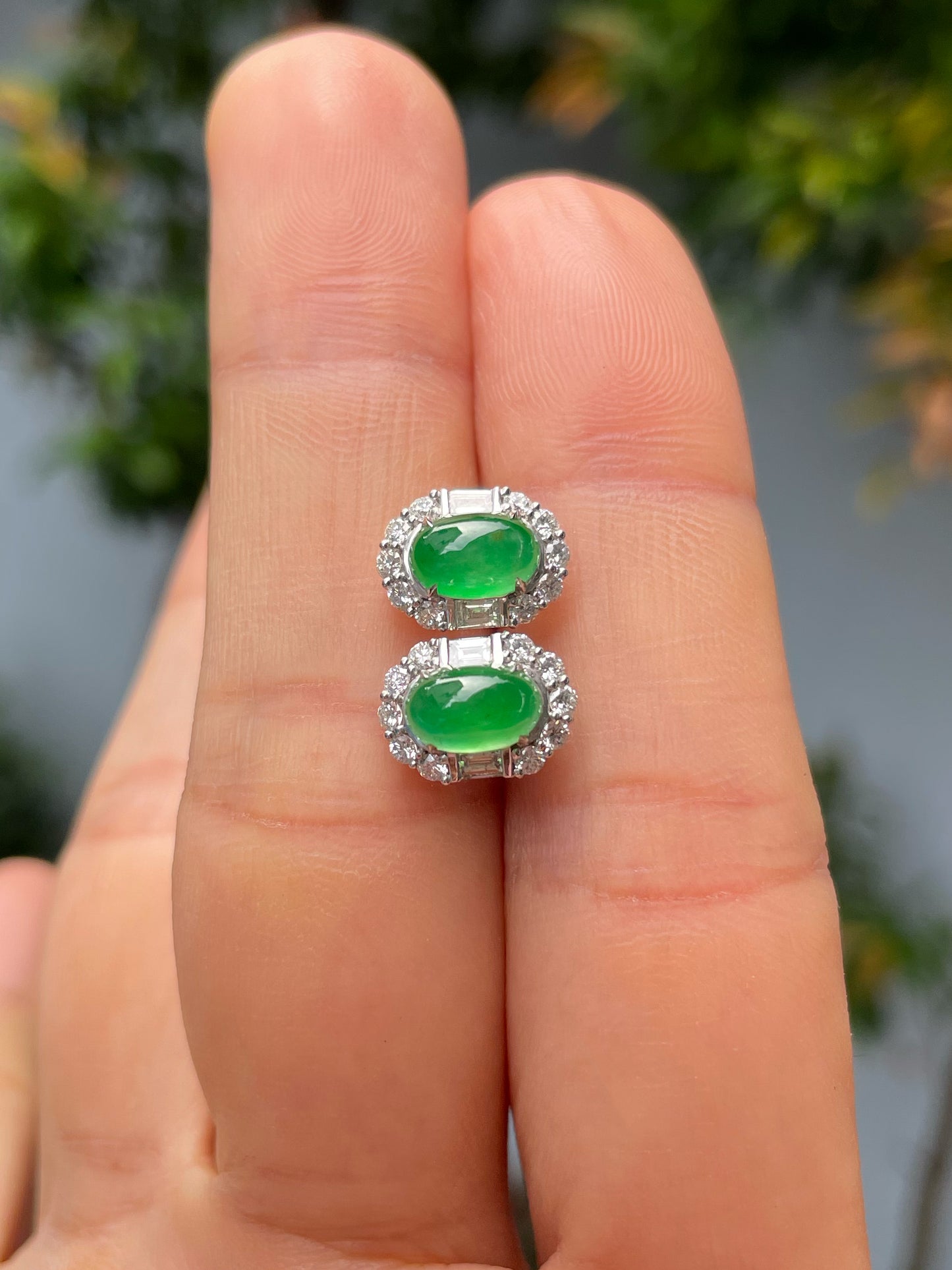 Icy Green Jadeite Cabochon Ring + Earrings (NJS003)