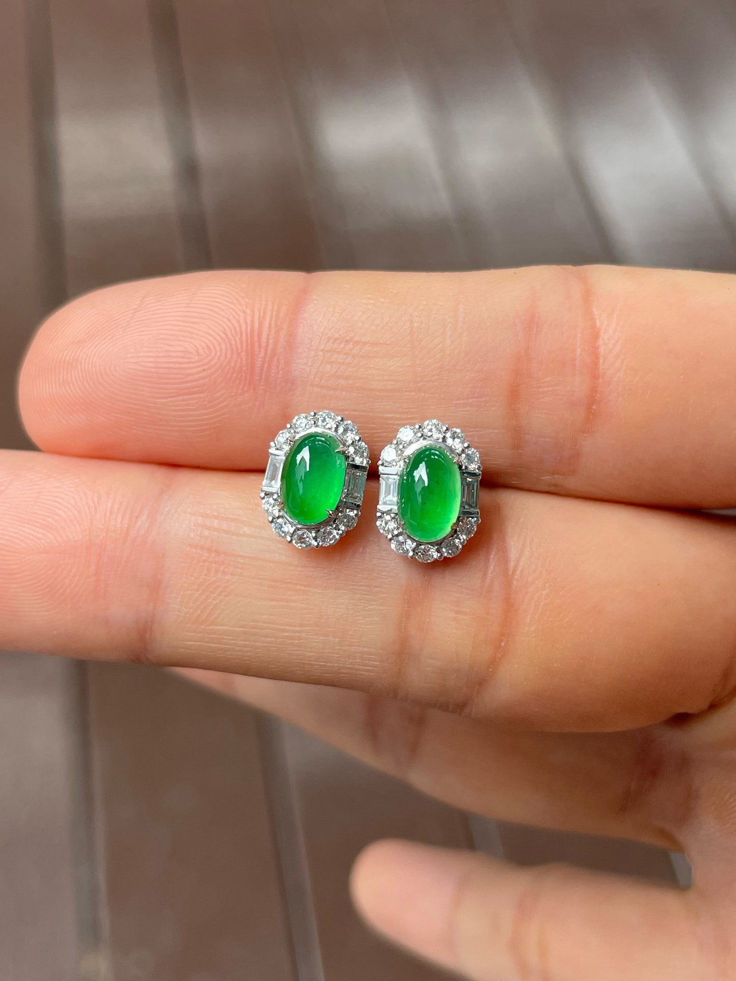 Icy Green Jadeite Cabochon Ring + Earrings (NJS003)