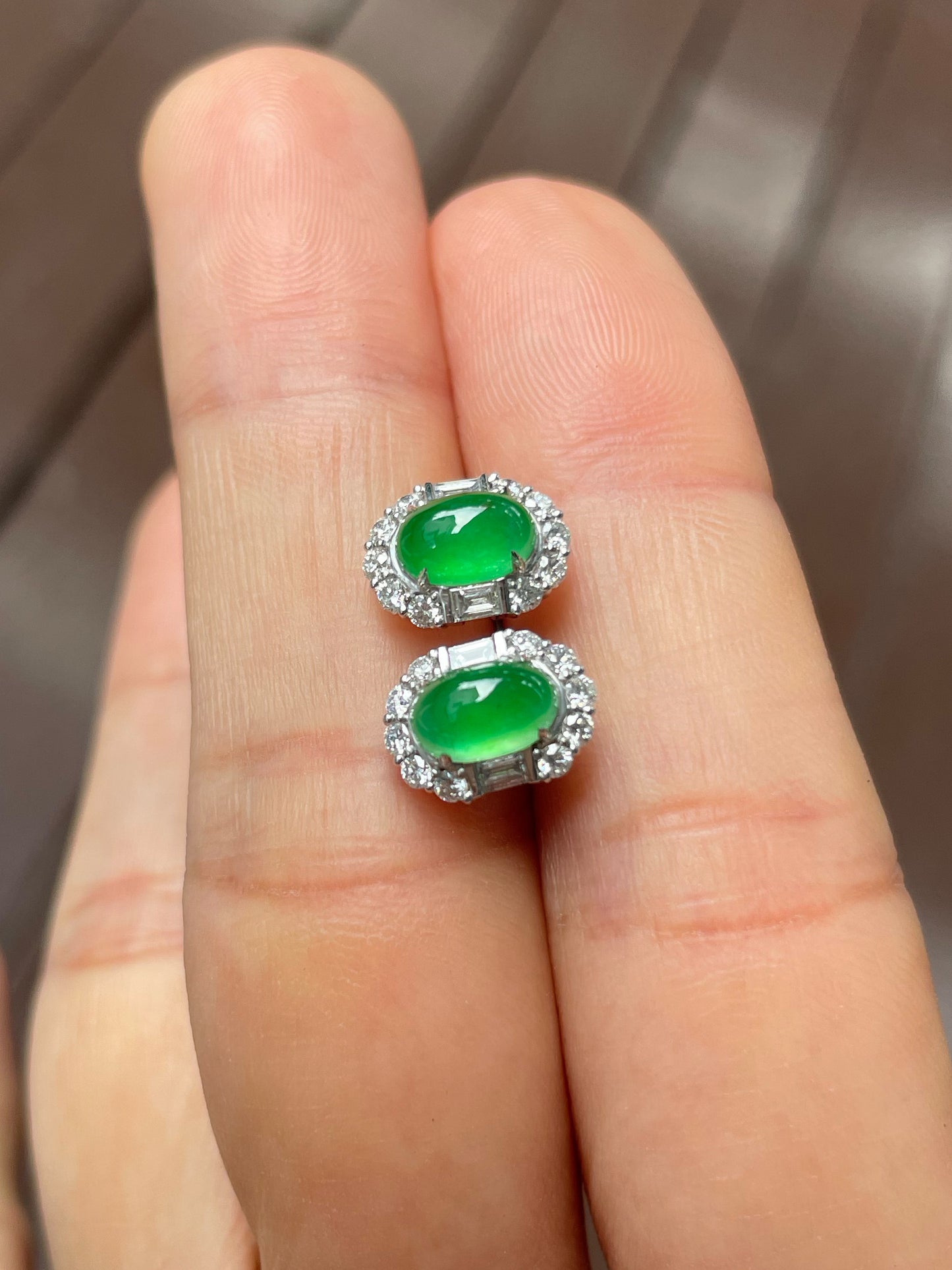 Icy Green Jadeite Cabochon Ring + Earrings (NJS003)