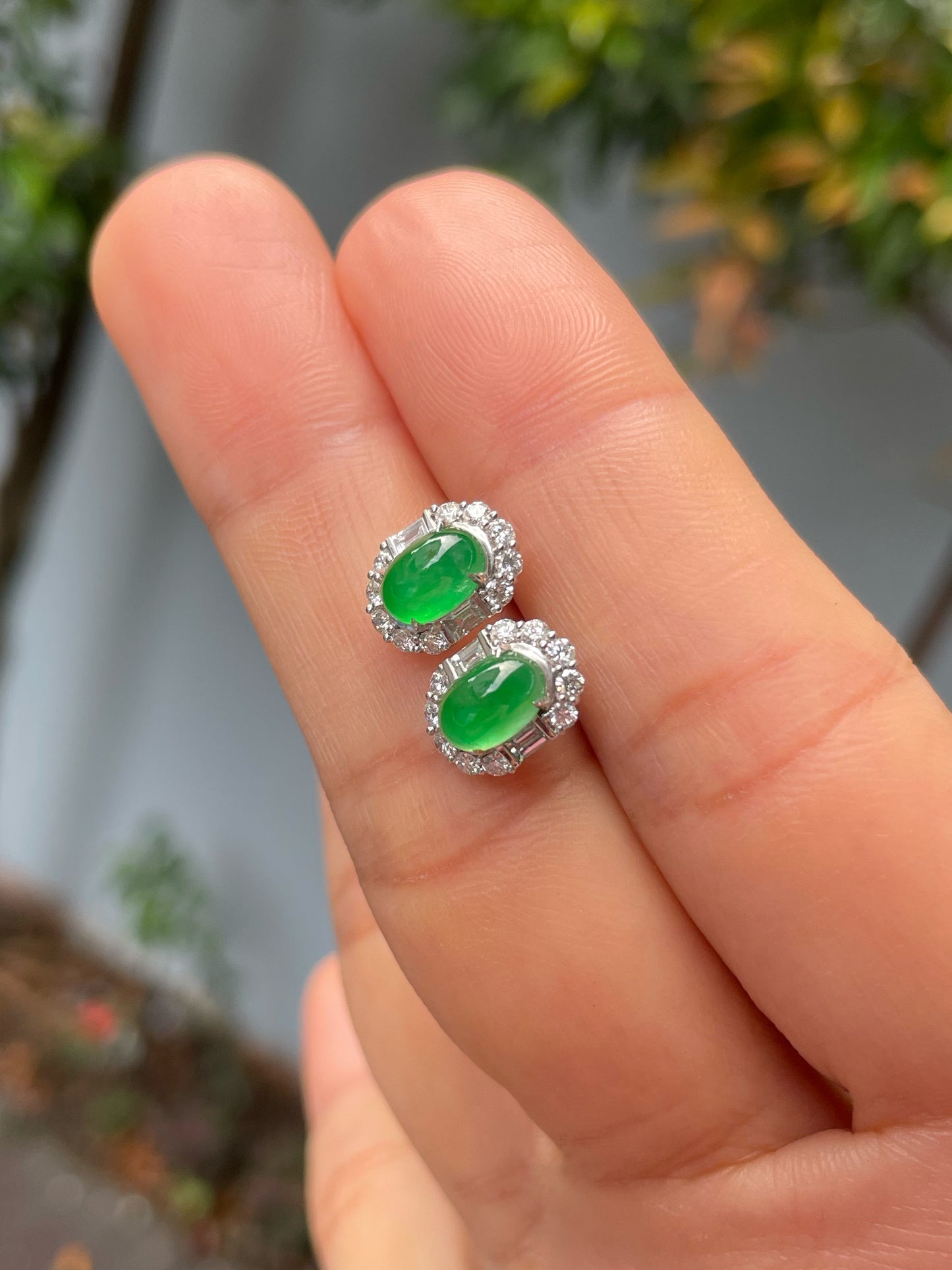 Icy Green Jadeite Cabochon Ring + Earrings (NJS003)