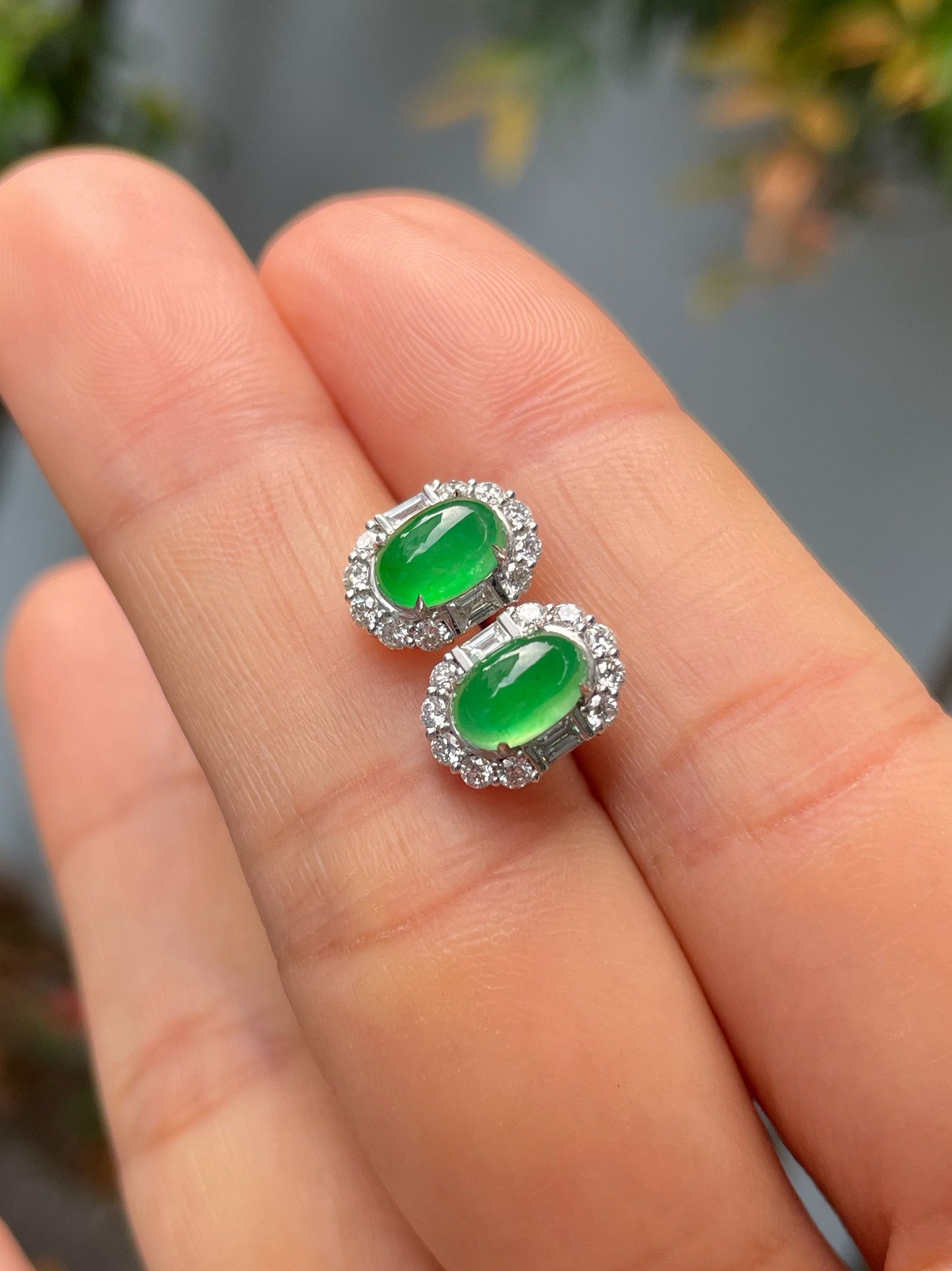 Icy Green Jadeite Cabochon Ring + Earrings (NJS003)