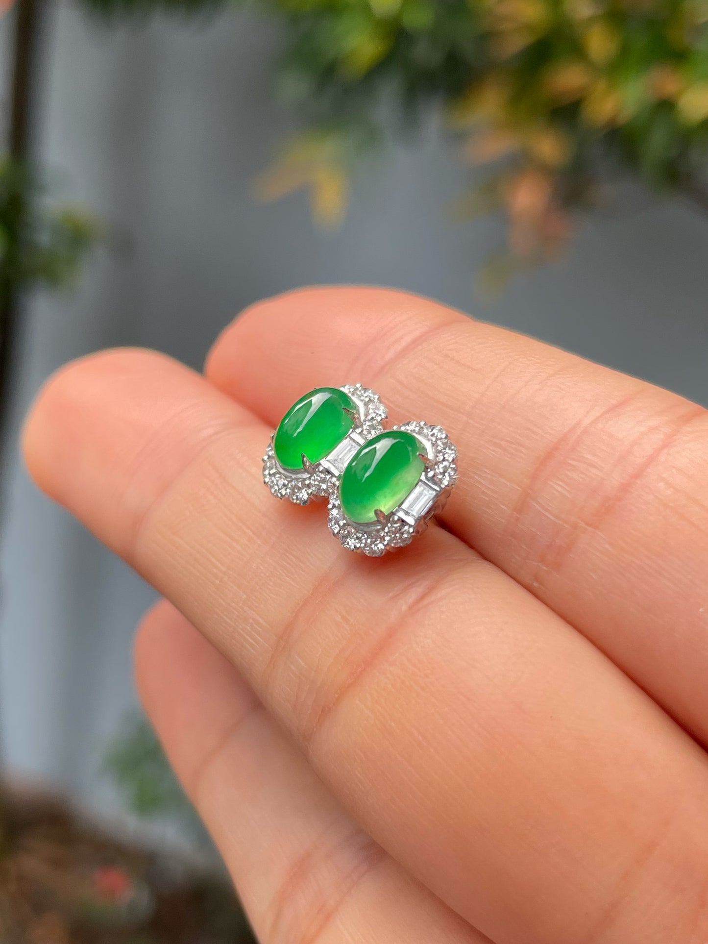Icy Green Jadeite Cabochon Ring + Earrings (NJS003)