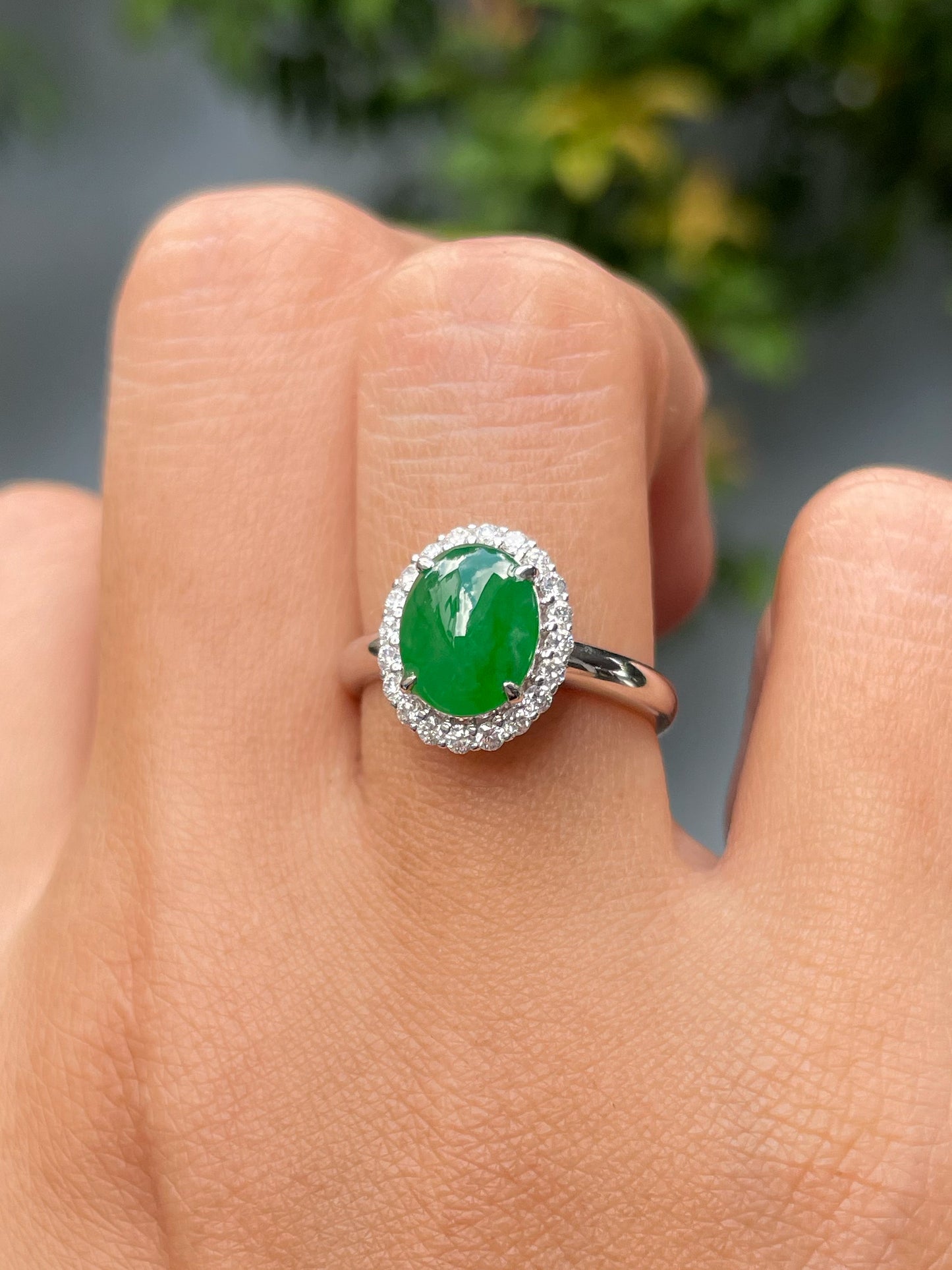 Green Jadeite Cabochons Set - Ring & Earrings (NJS013)