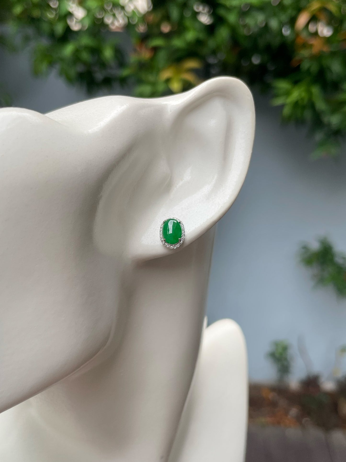 Green Jadeite Cabochons Set - Ring & Earrings (NJS013)