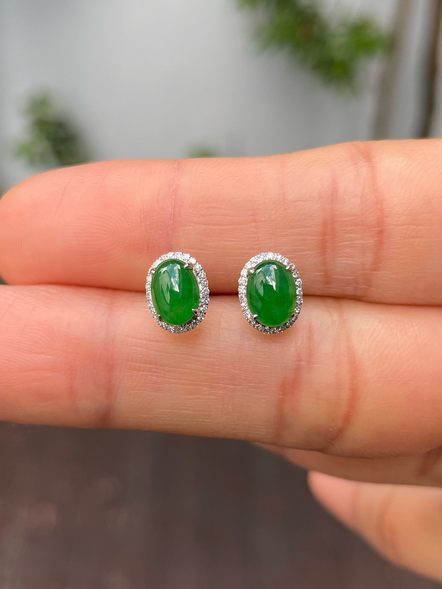 Green Jadeite Cabochons Set - Ring & Earrings (NJS013)