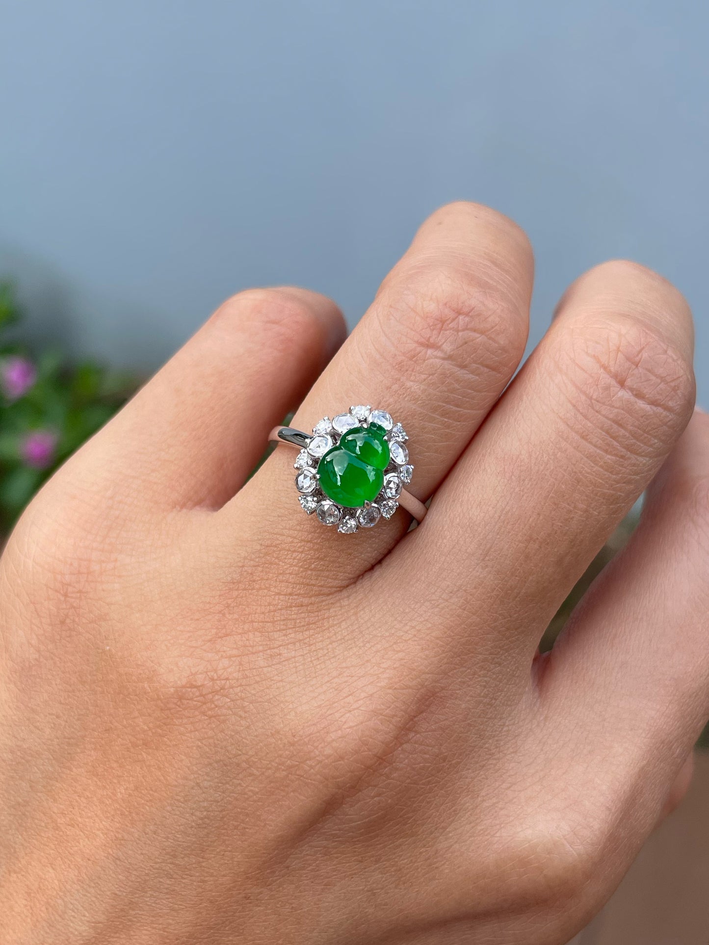Green Jadeite Hu Lu Set - Ring & Earrings (NJS016)