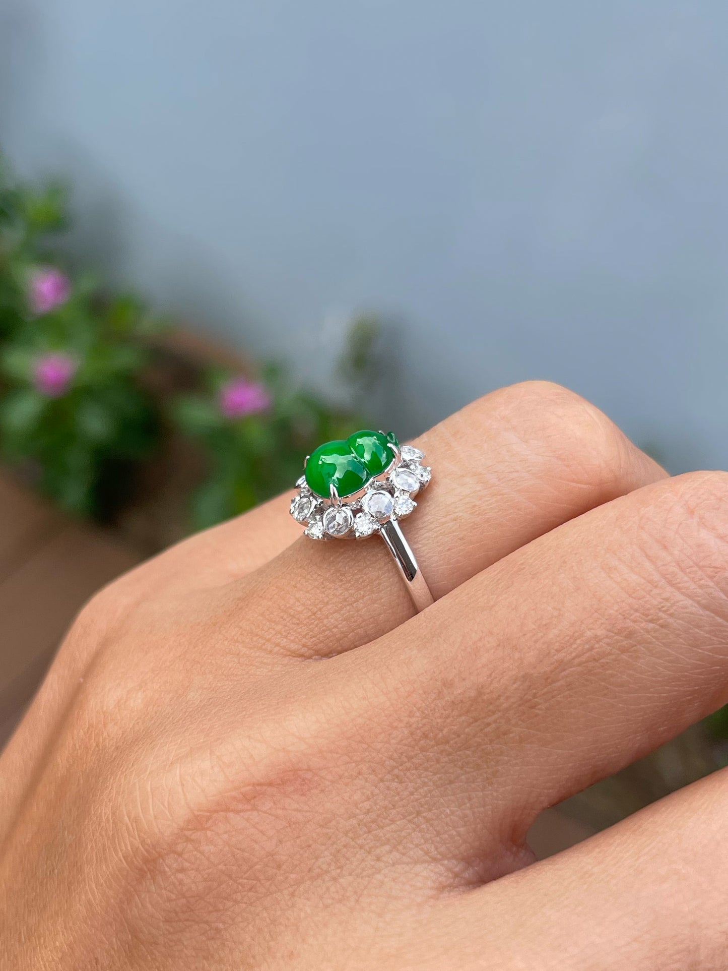 Green Jadeite Hu Lu Set - Ring & Earrings (NJS016)