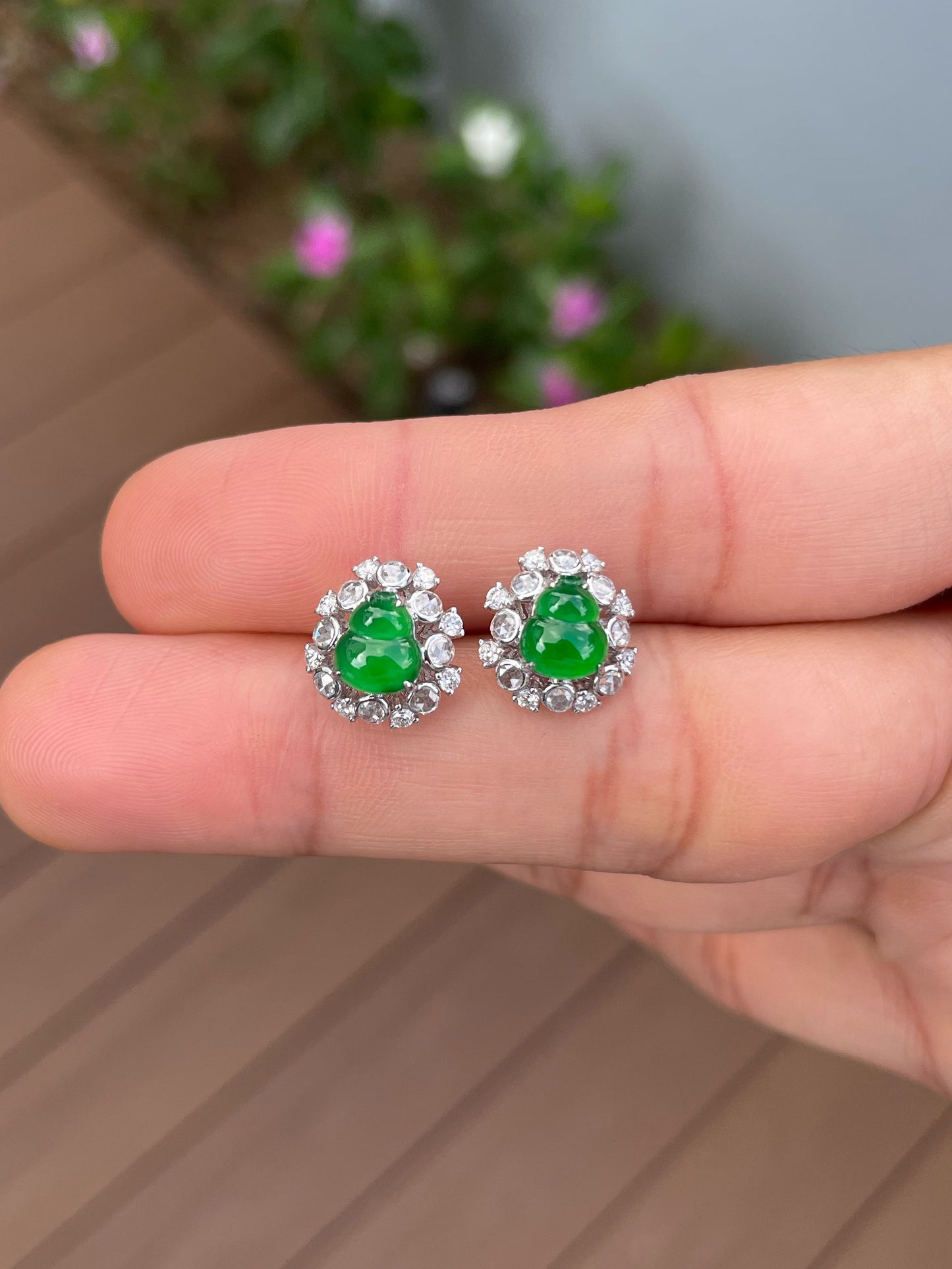 Green Jadeite Hu Lu Set - Ring & Earrings (NJS016)