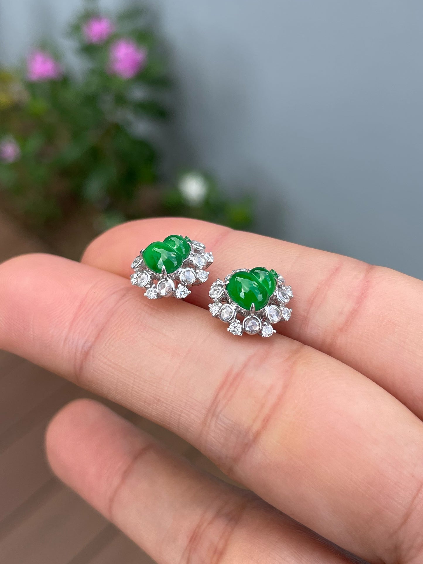 Green Jadeite Hu Lu Set - Ring & Earrings (NJS016)